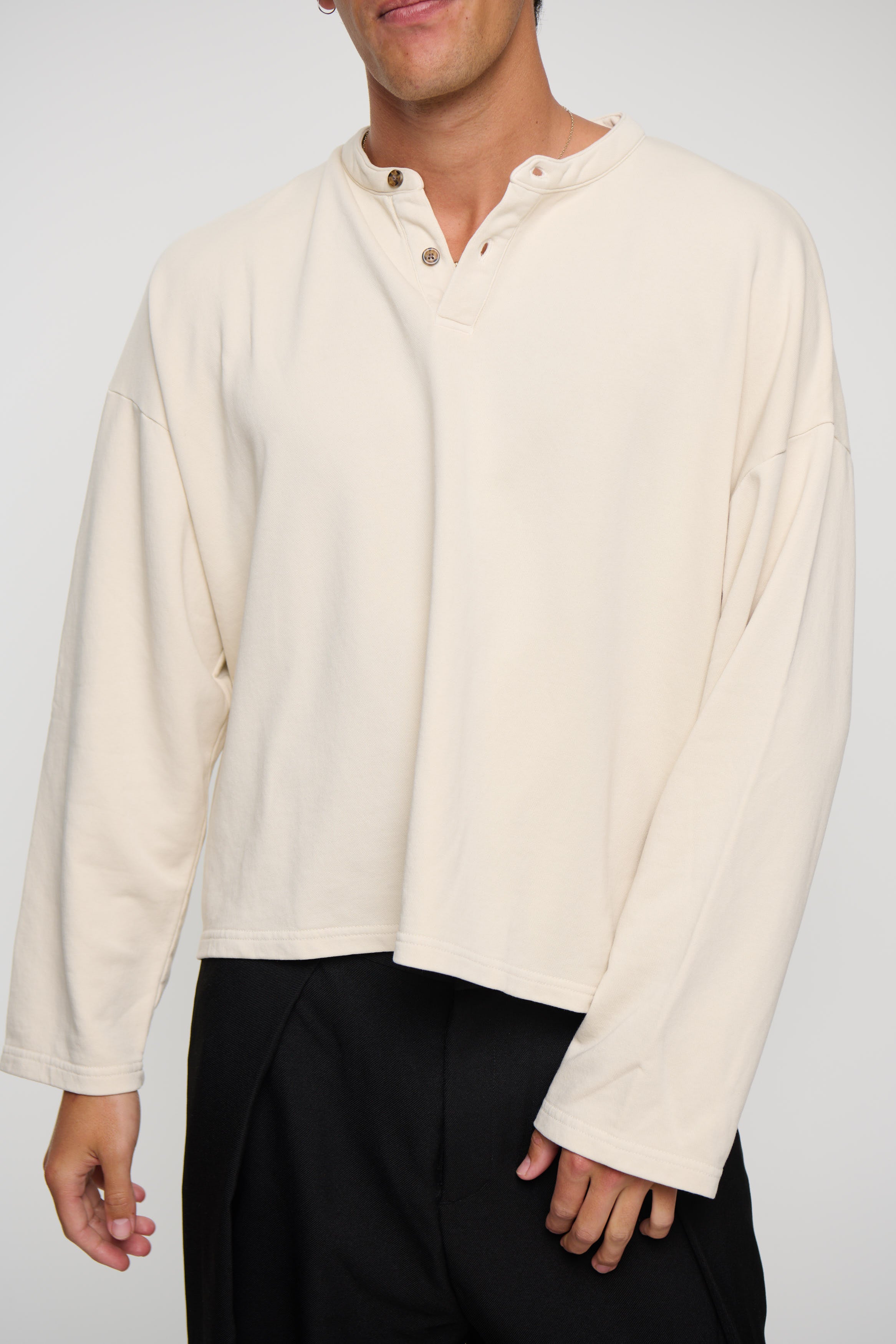 Fleece Crop Henley Ivory