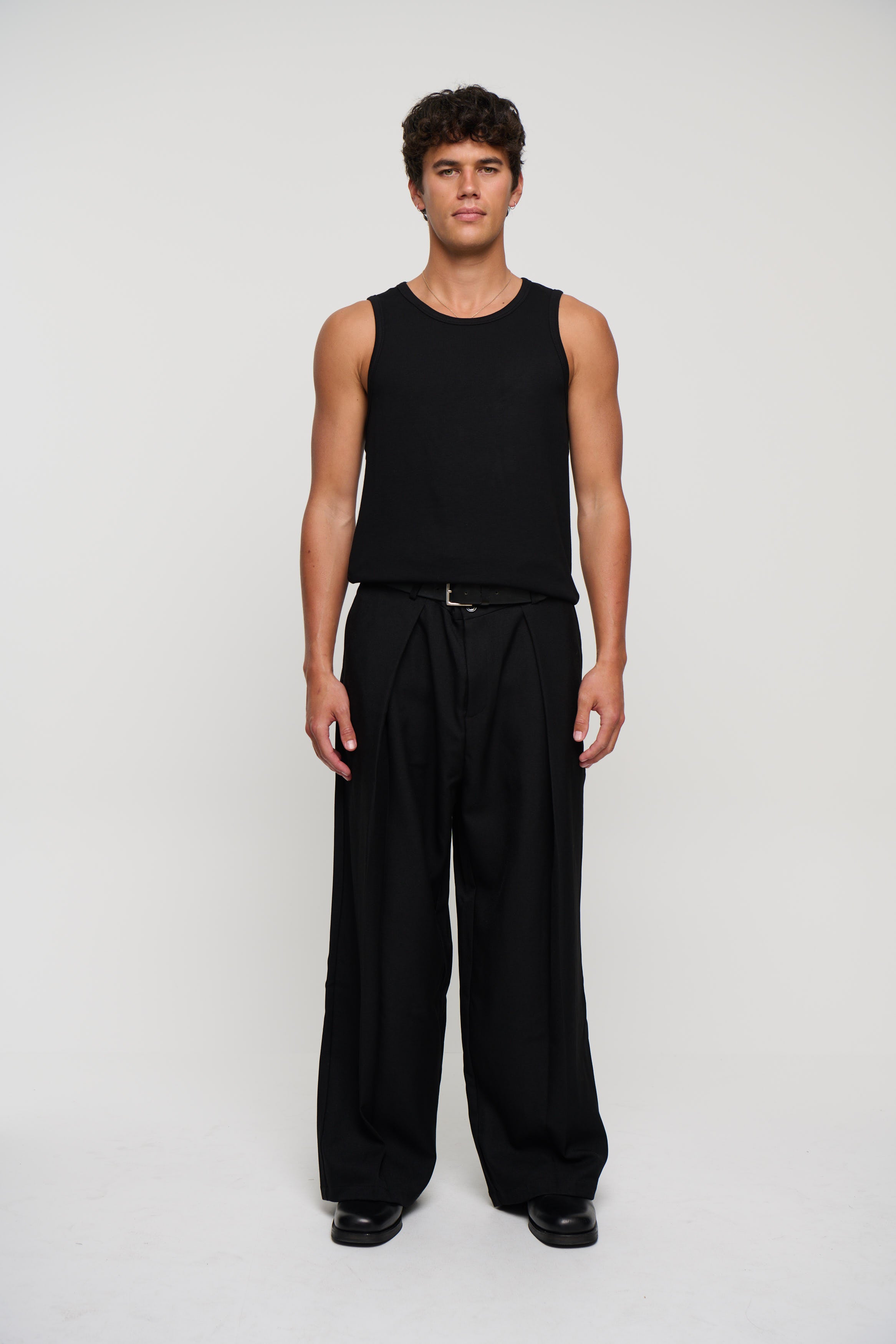 Declan Fitted Ribbed Tank Black