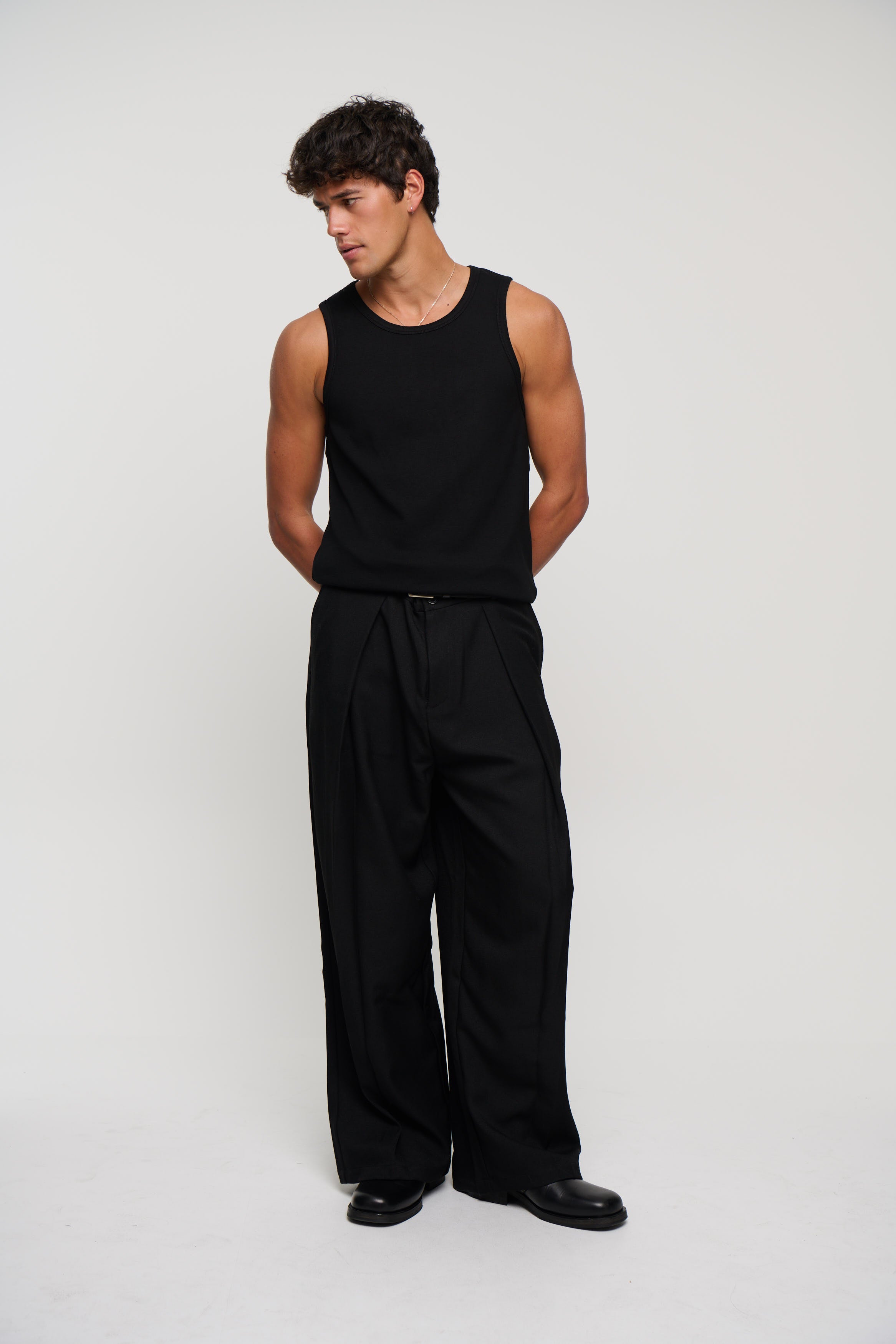 Declan Fitted Ribbed Tank Black