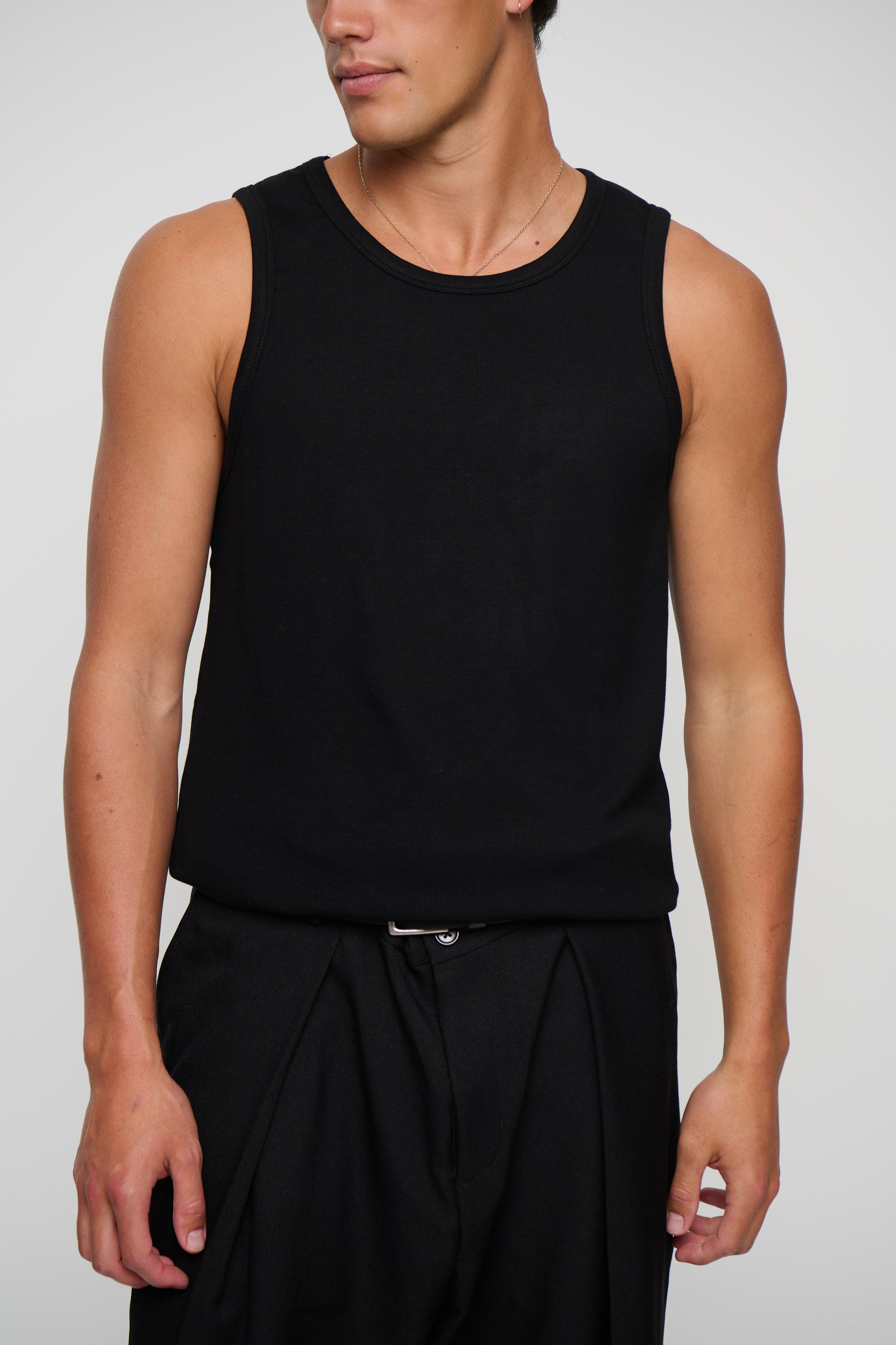 Declan Fitted Ribbed Tank Black
