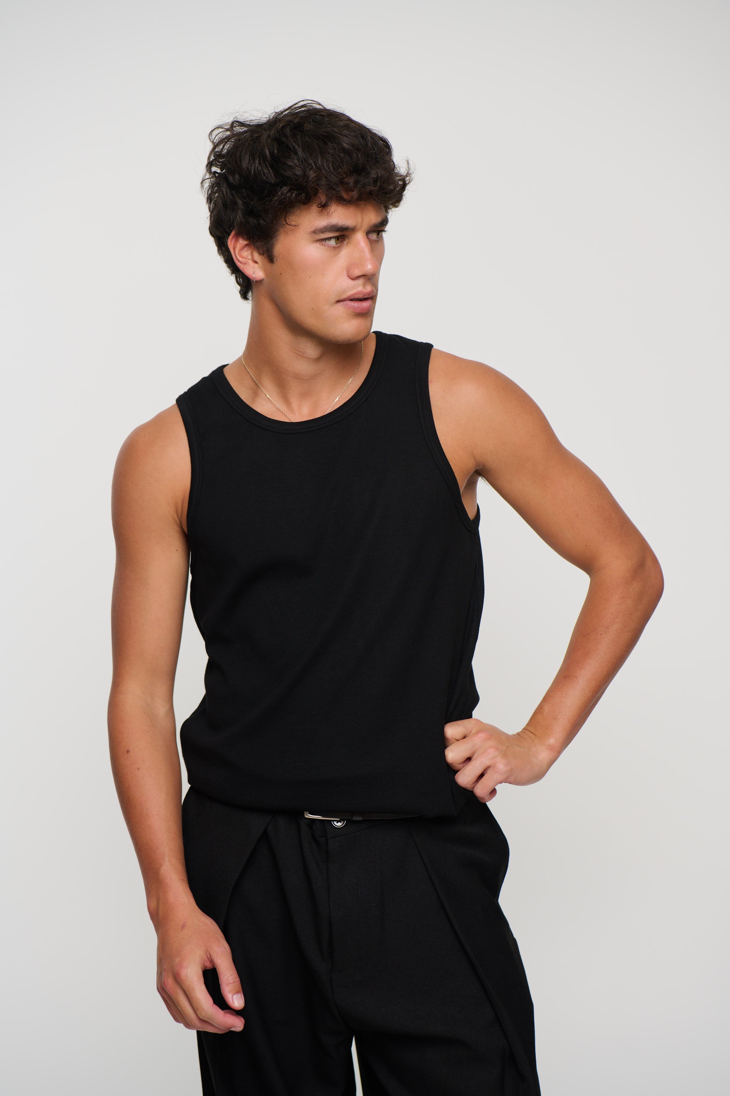 Declan Fitted Ribbed Tank Black