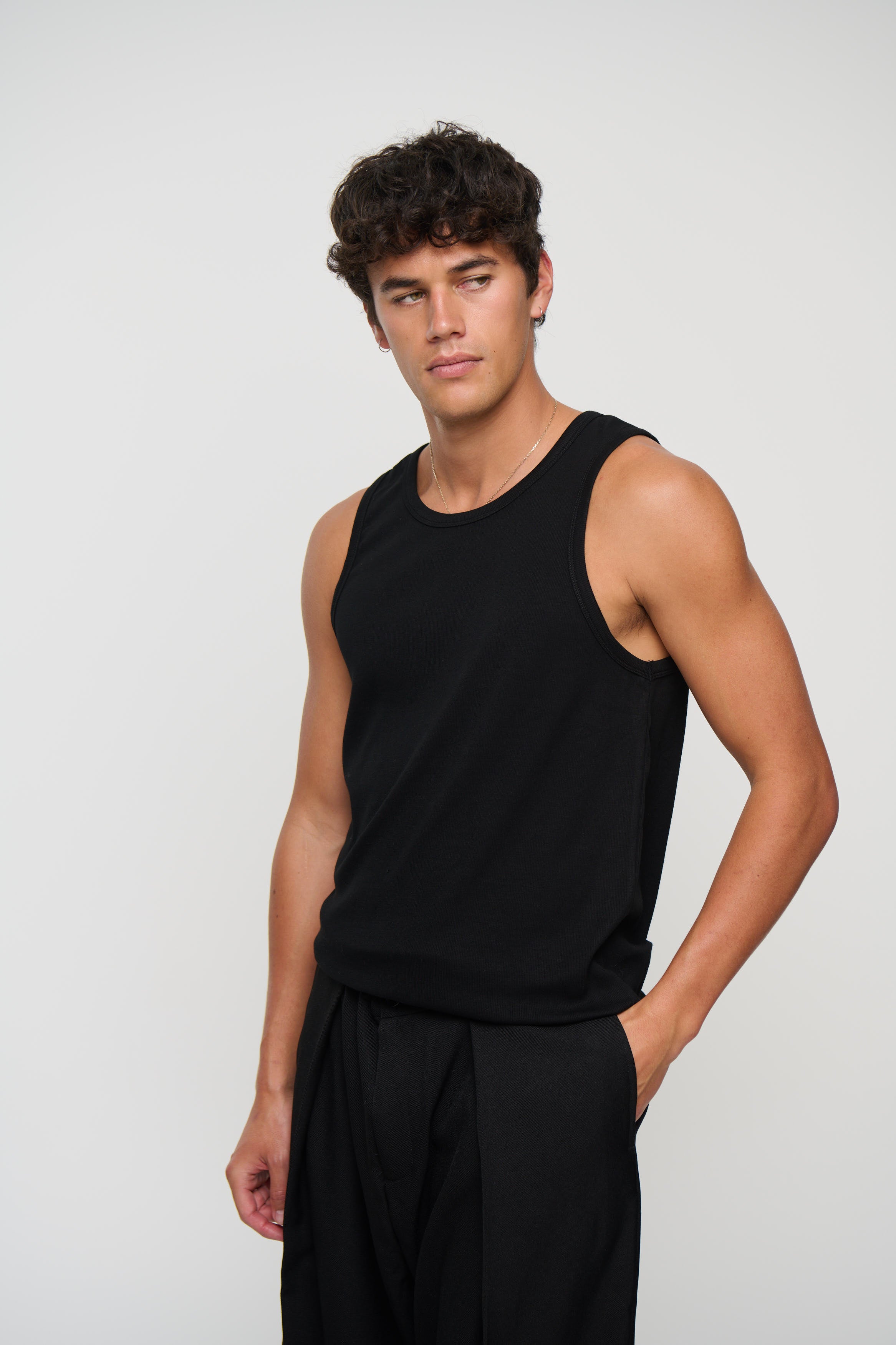 Declan Fitted Ribbed Tank Black