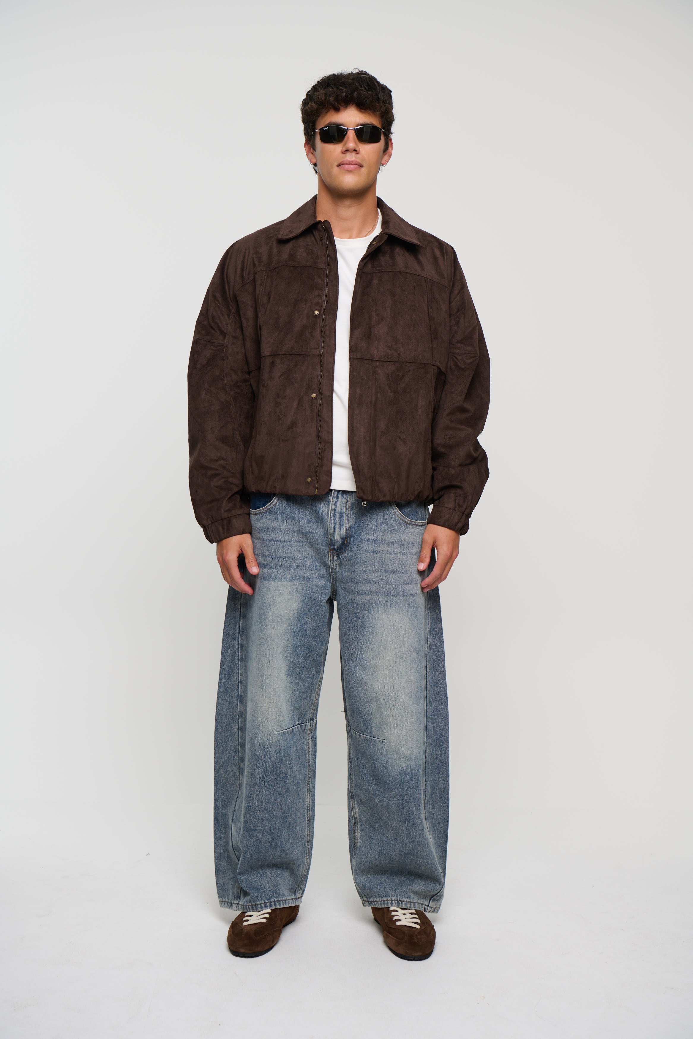 Faux Suede Bomber Jacket Choc