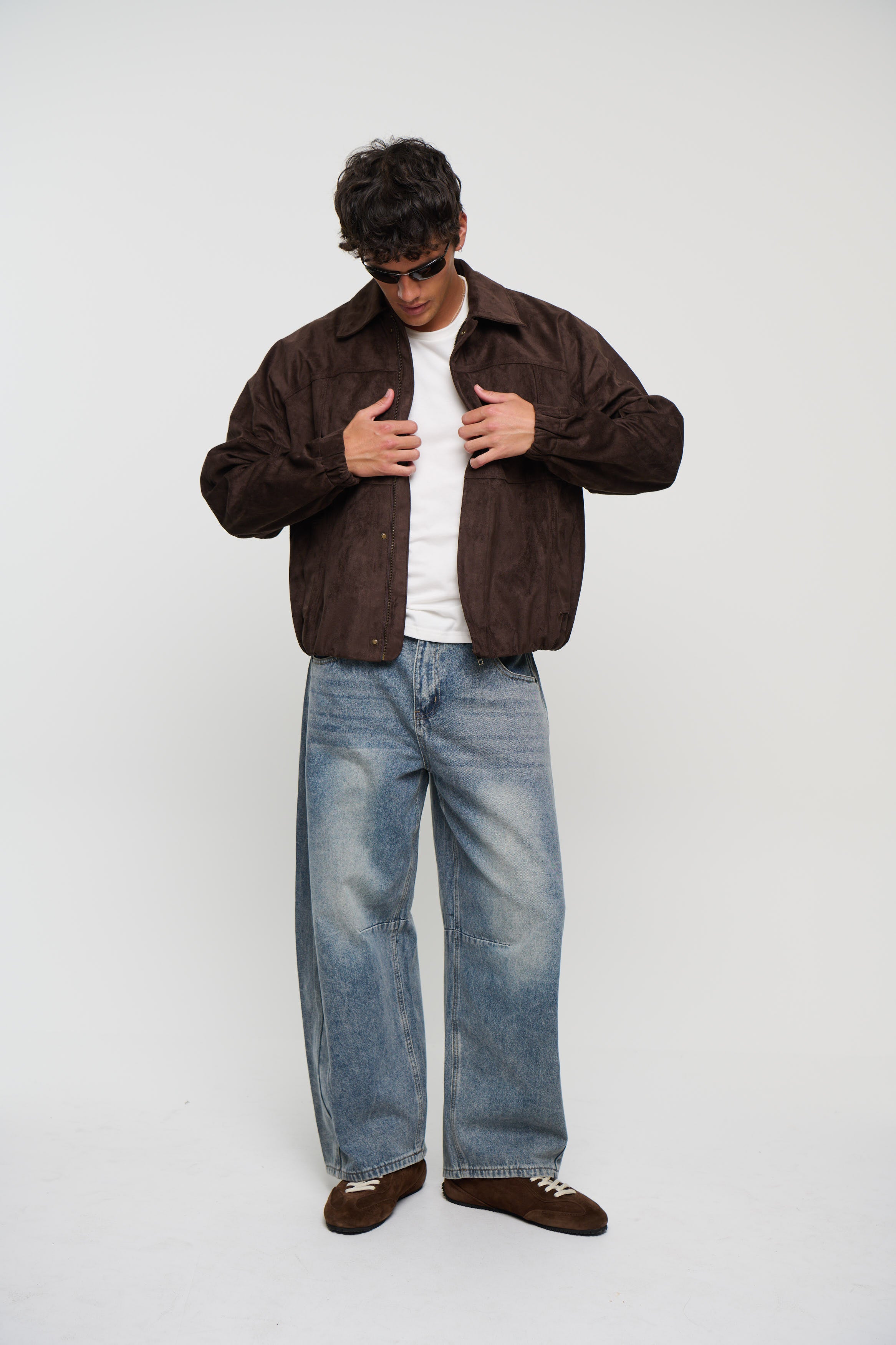 Faux Suede Bomber Jacket Choc