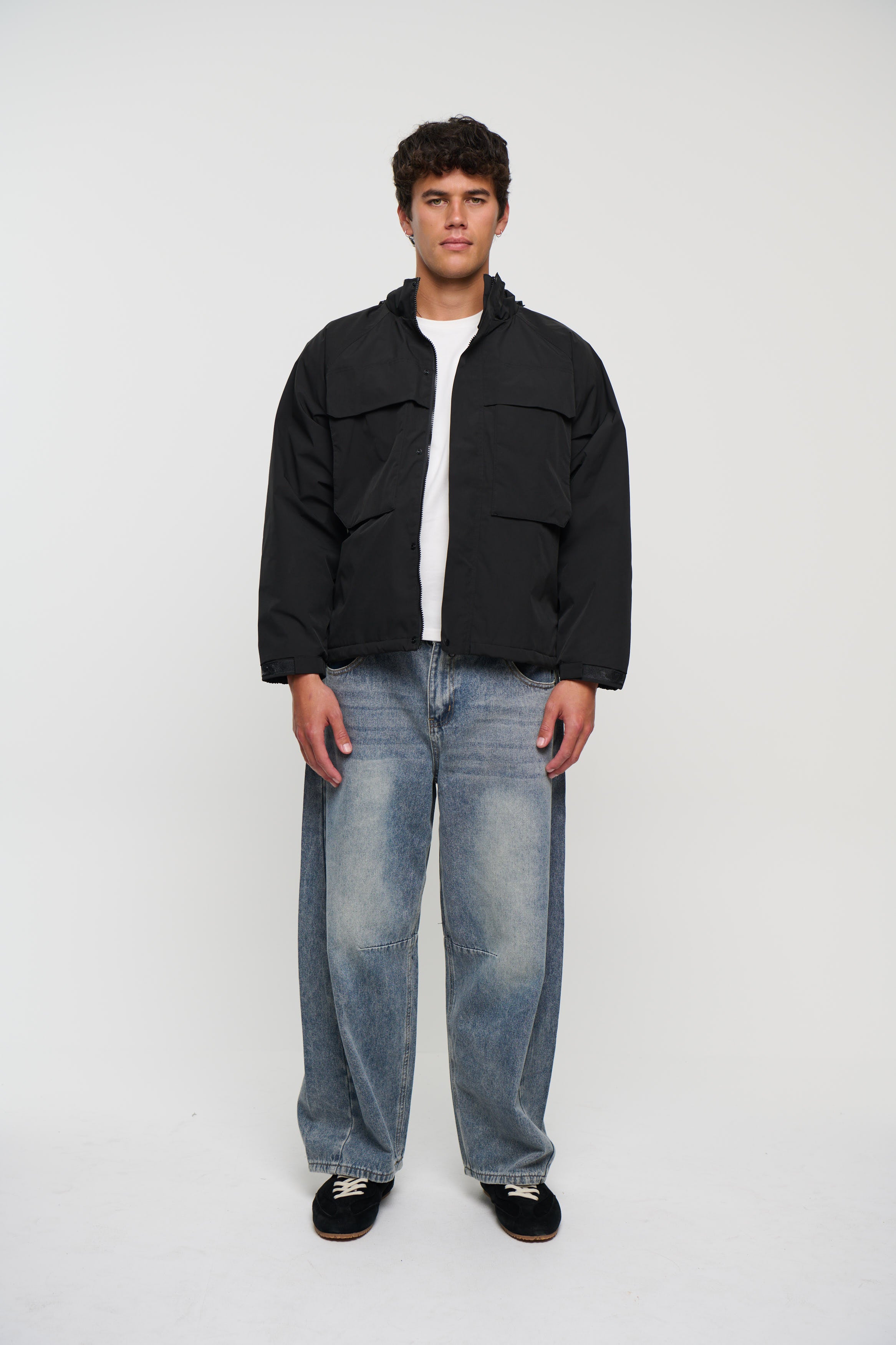 Removable Hood Windbreaker Black