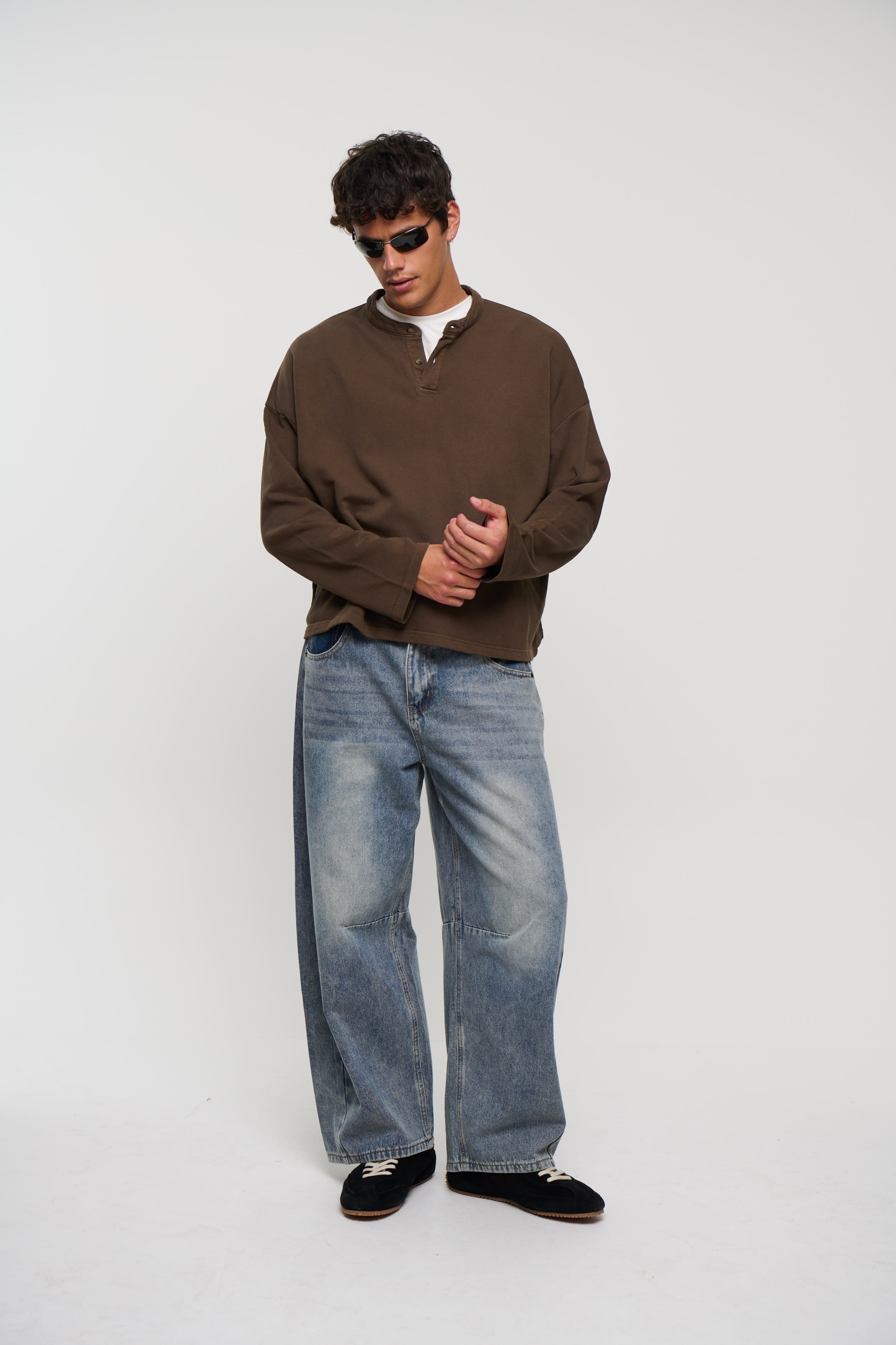 Fleece Crop Henley Choc