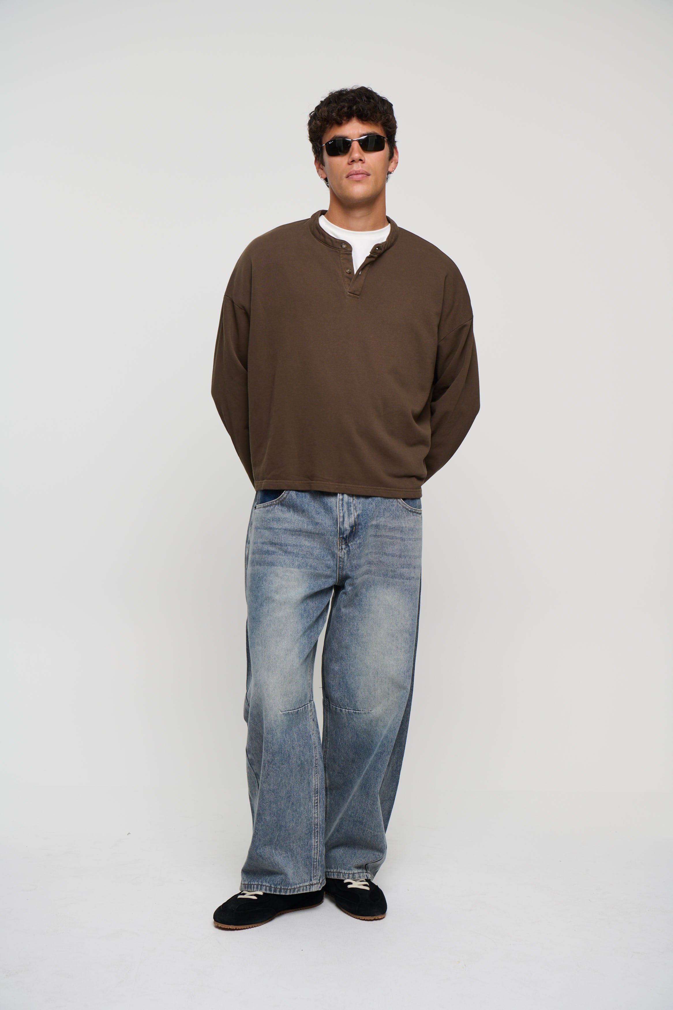 Fleece Crop Henley Choc