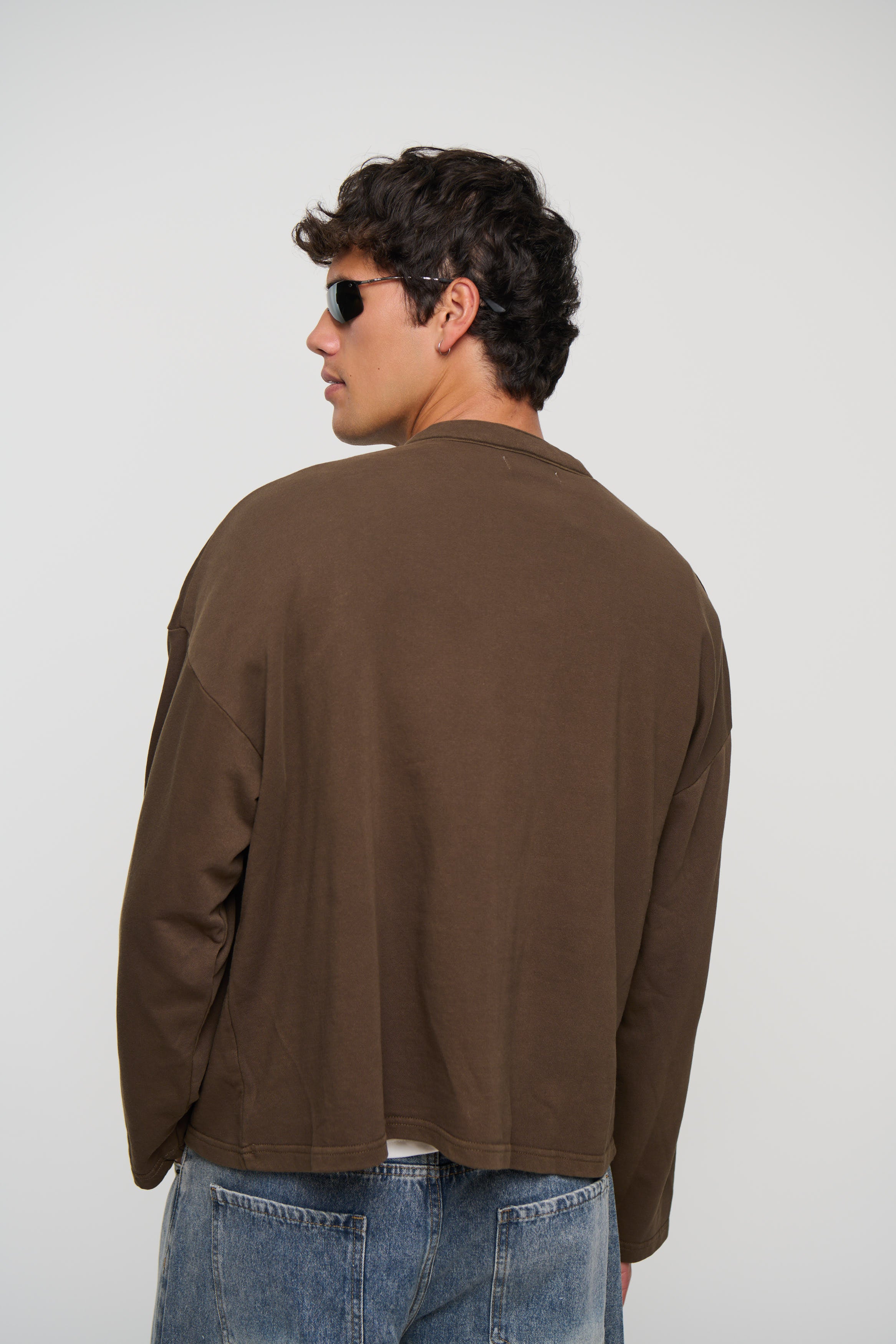 Fleece Crop Henley Choc