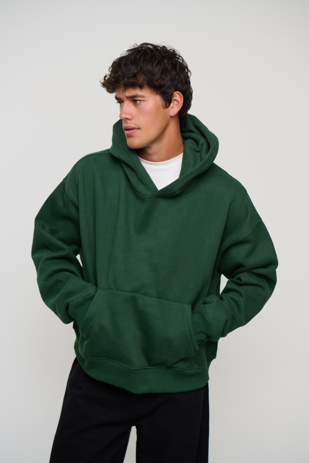 Roman Cropped Drop Hoodie Forest