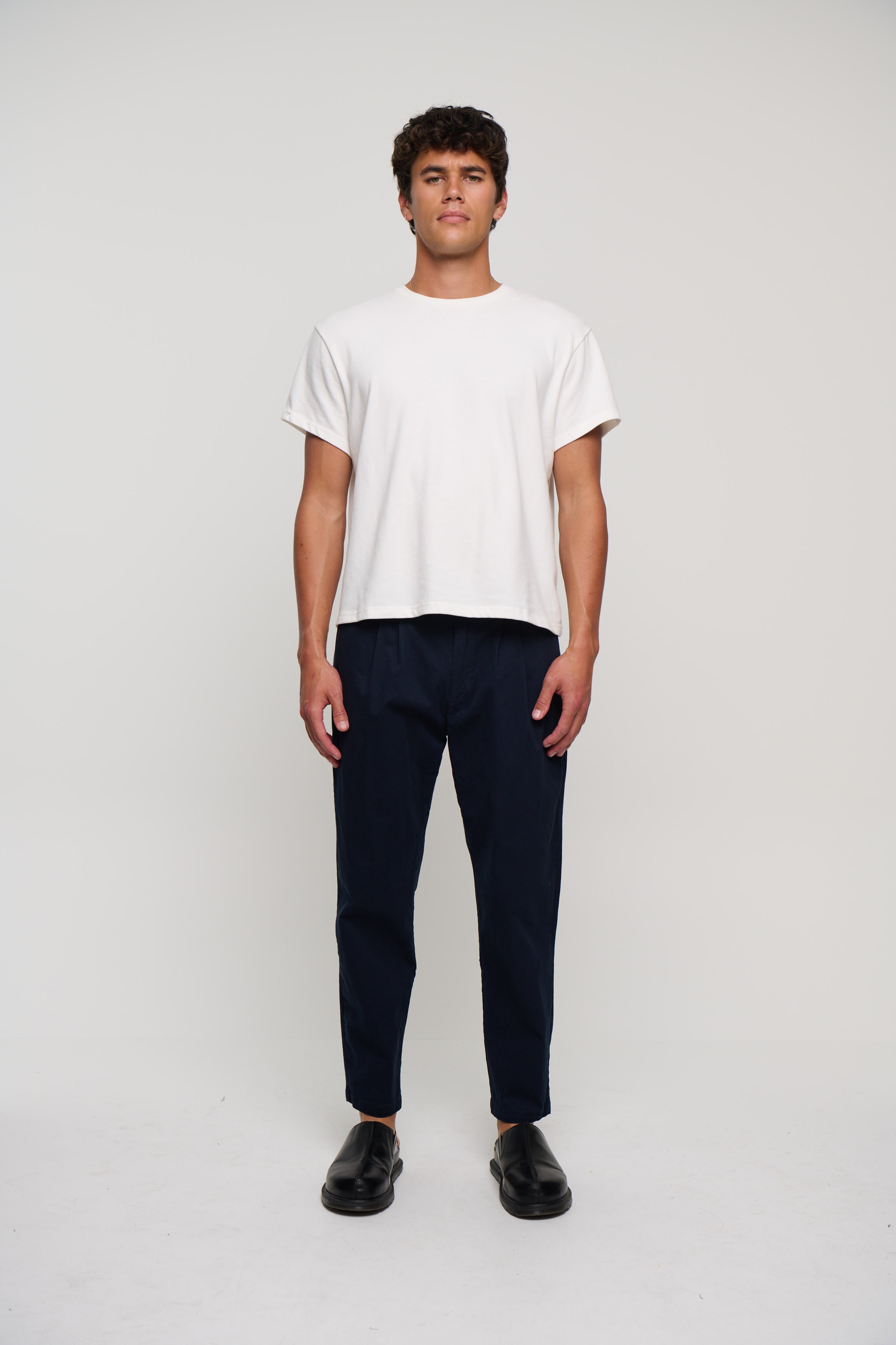 NTH Cropped Pleat Pant Navy