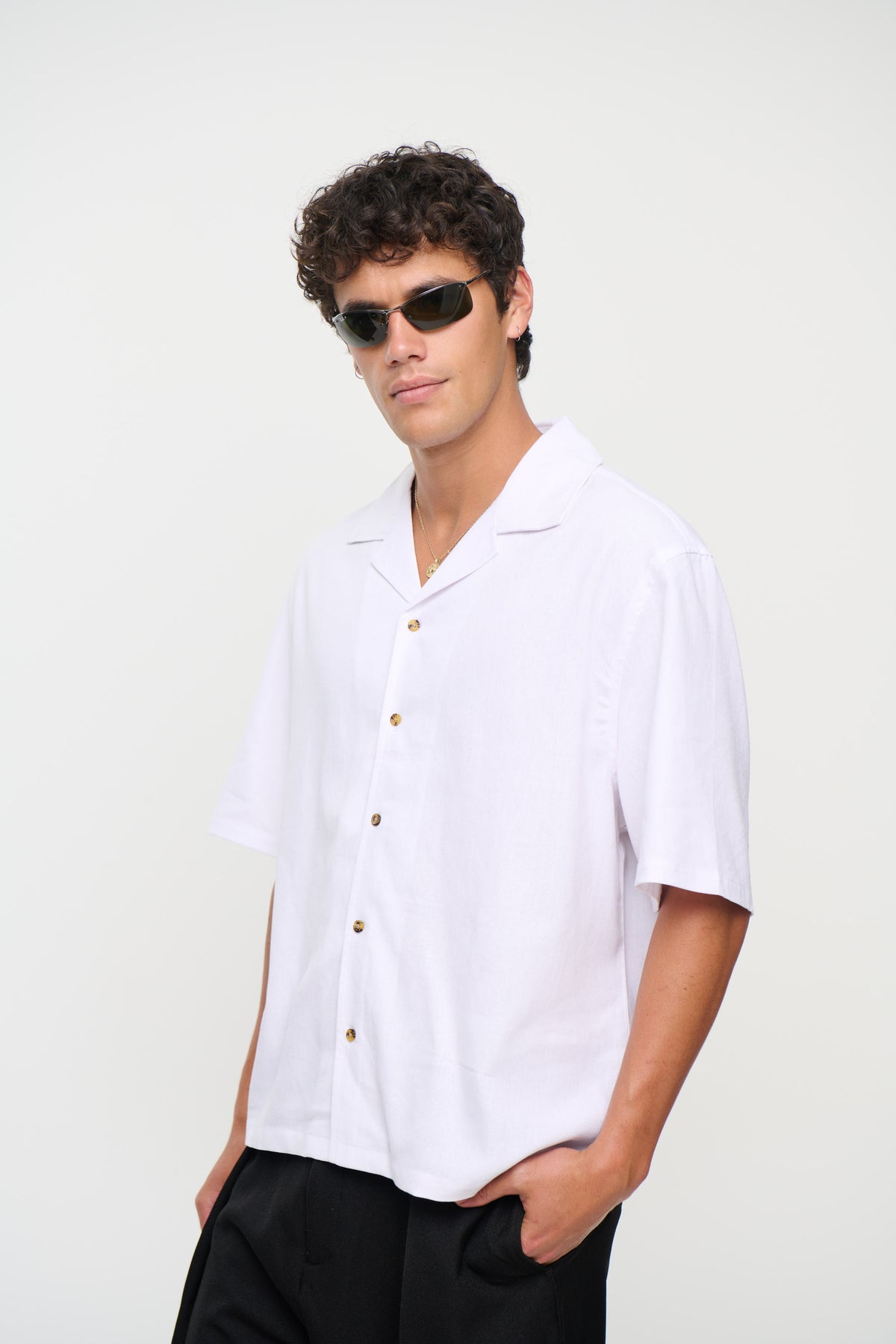 Raf Cropped Shirt Linen White