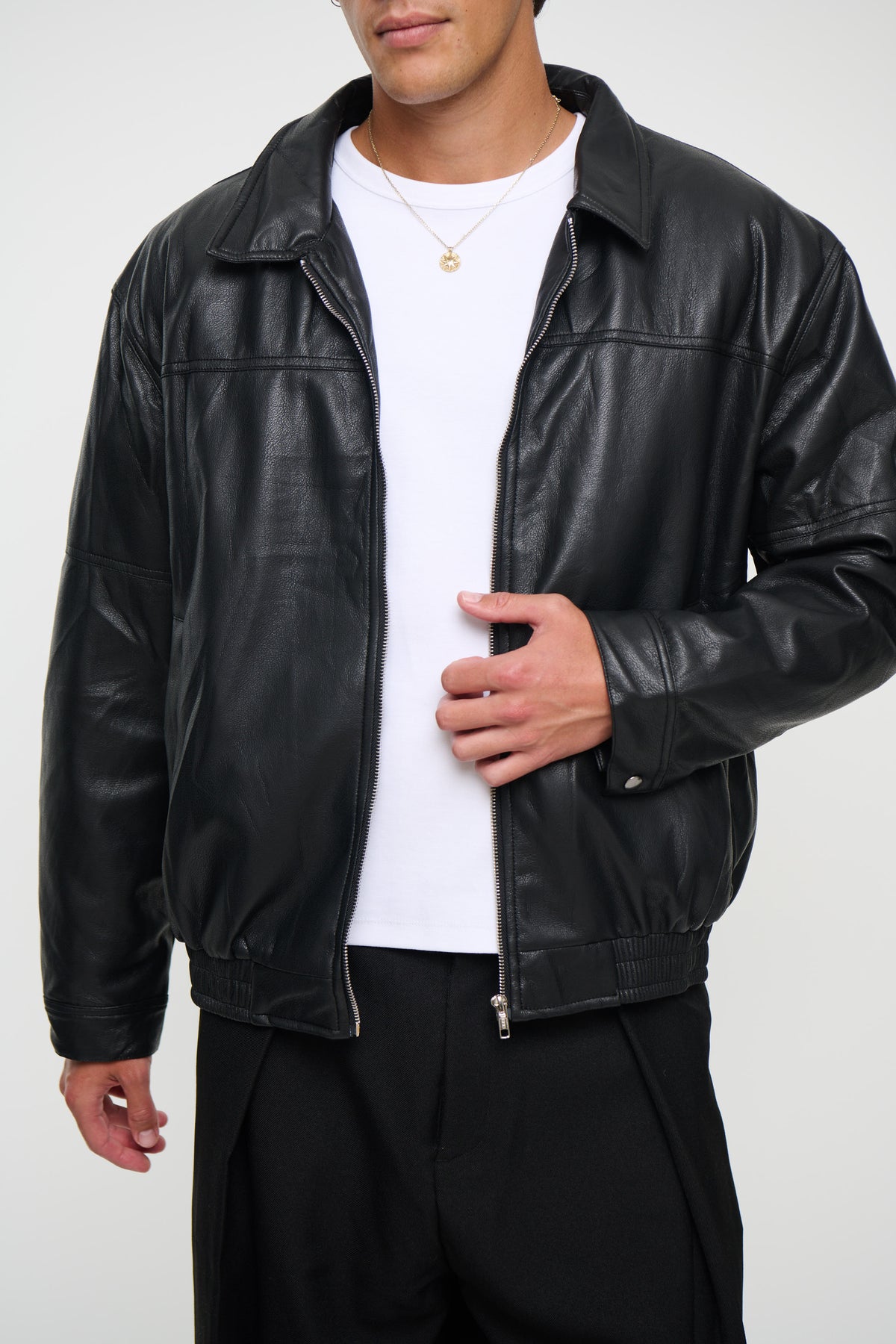 Faux Leather Soft Bomber Black