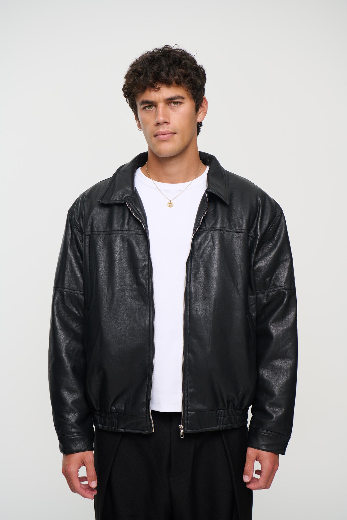Faux Leather Soft Bomber Black