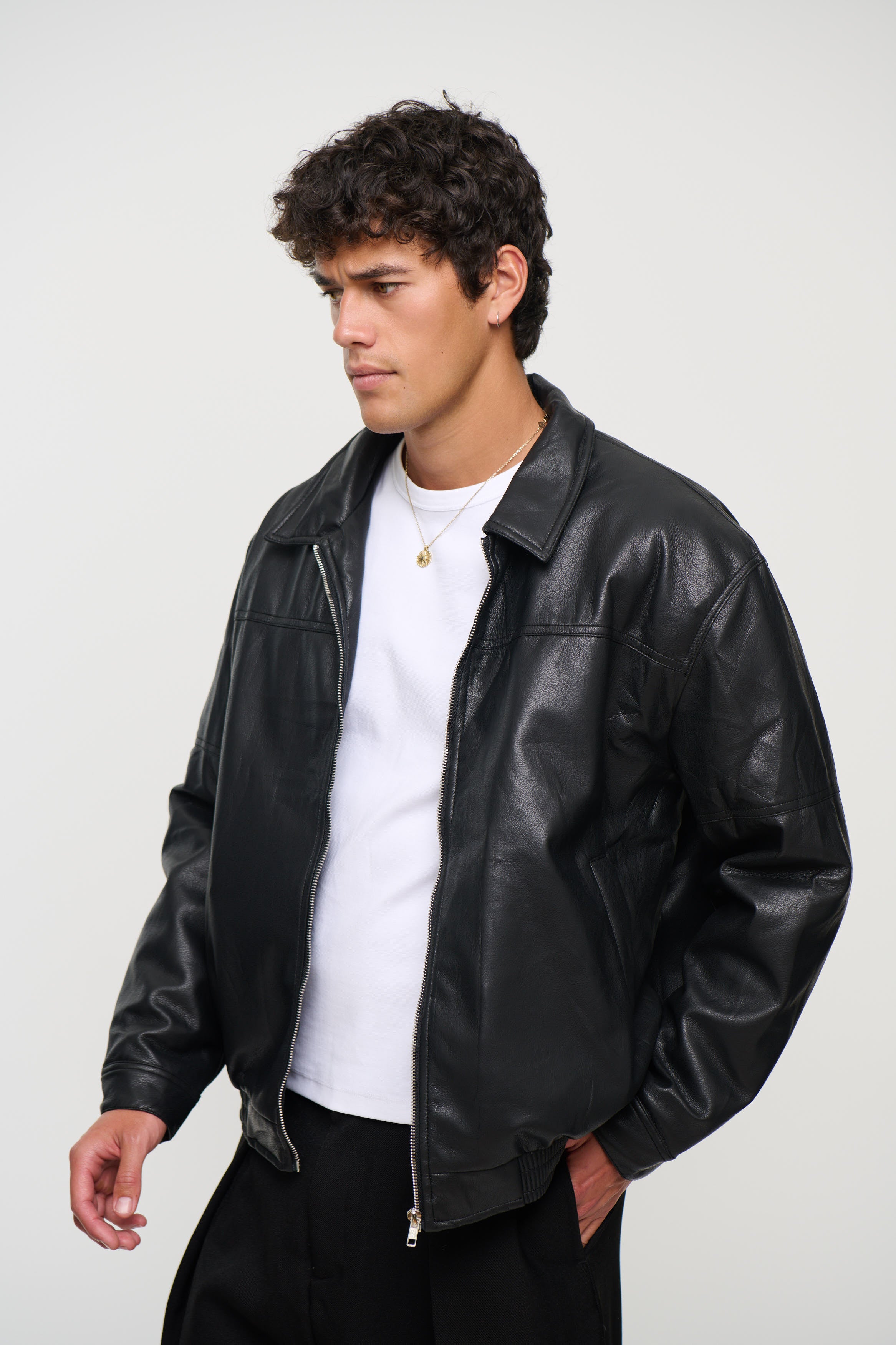 Faux Leather Soft Bomber Black