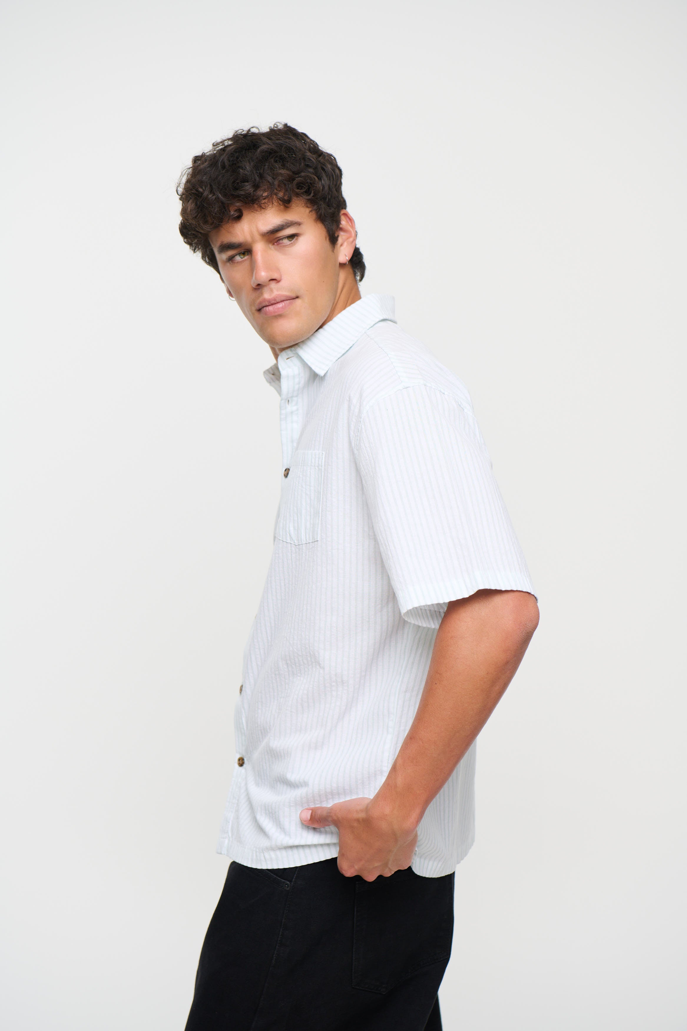 Nathaniel Drop Shirt Stripe Sage