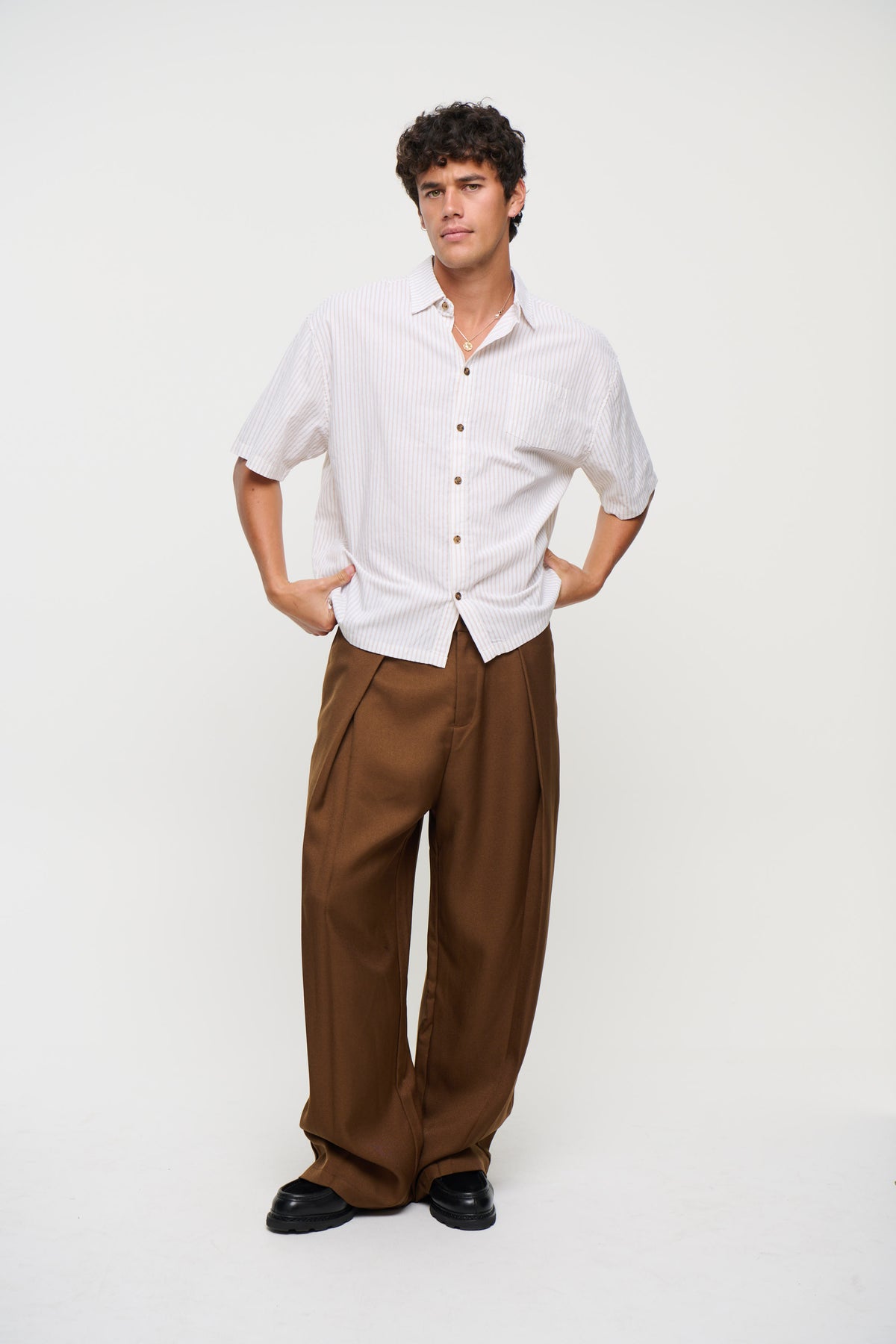 Nathaniel Drop Shirt Stripe Coffee