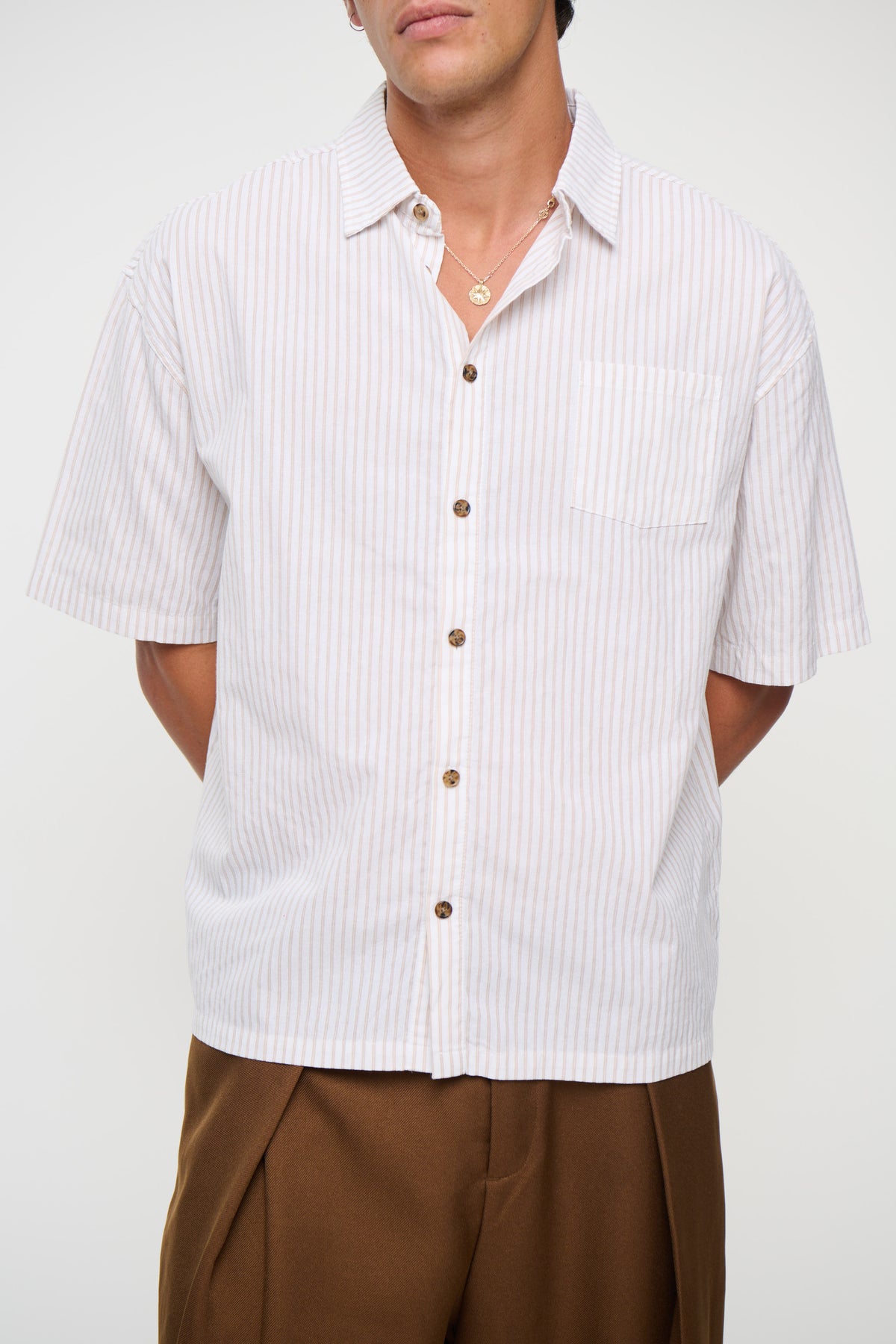 Nathaniel Drop Shirt Stripe Coffee