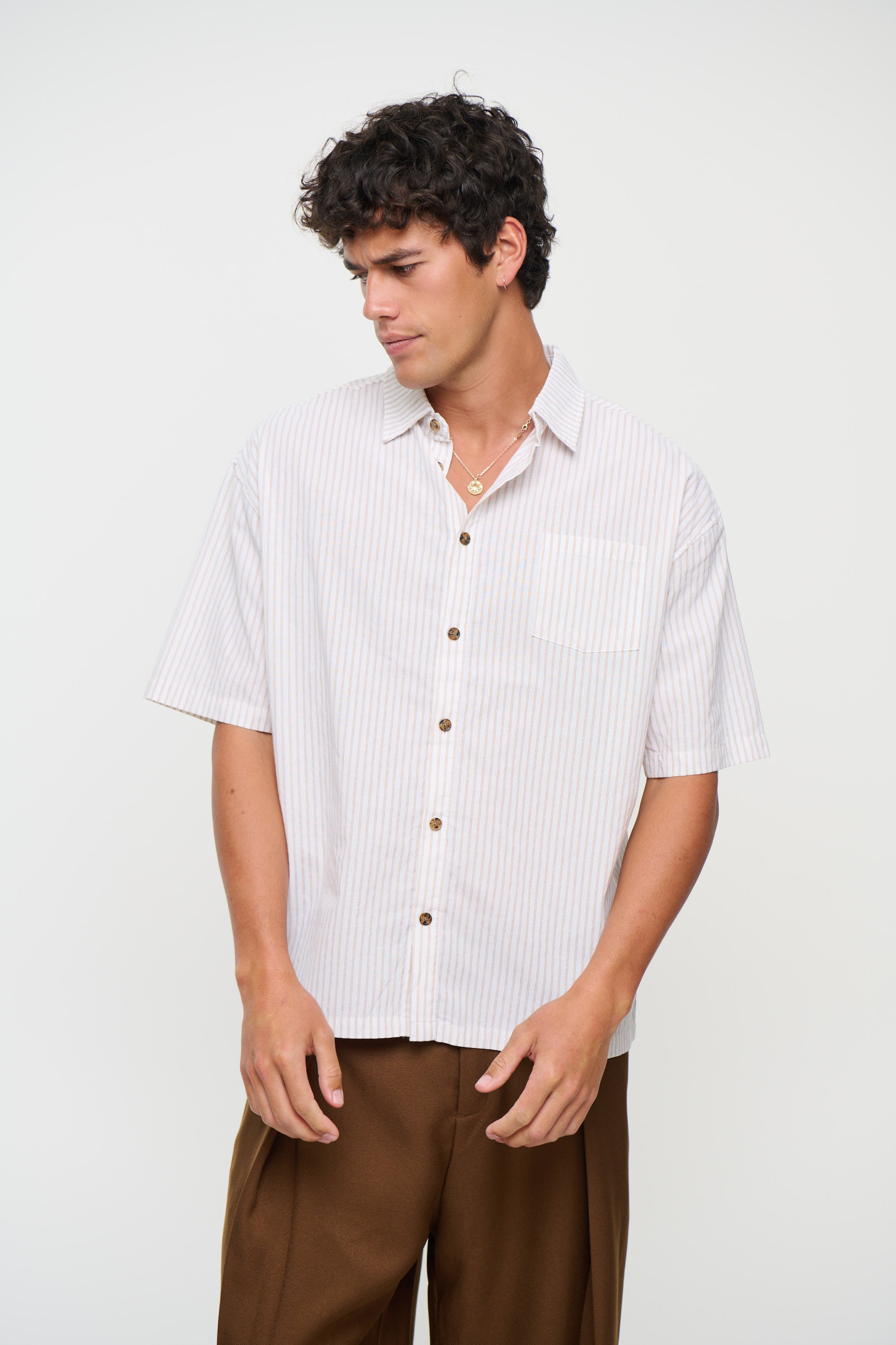Nathaniel Drop Shirt Stripe Coffee