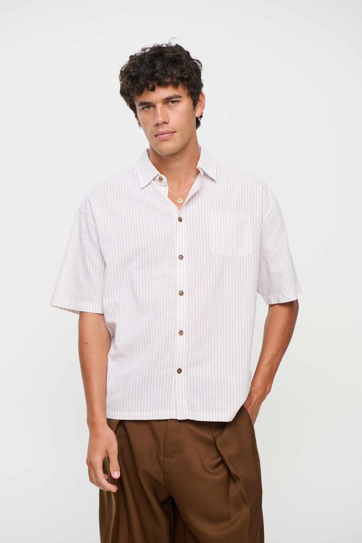 Nathaniel Drop Shirt Stripe Coffee