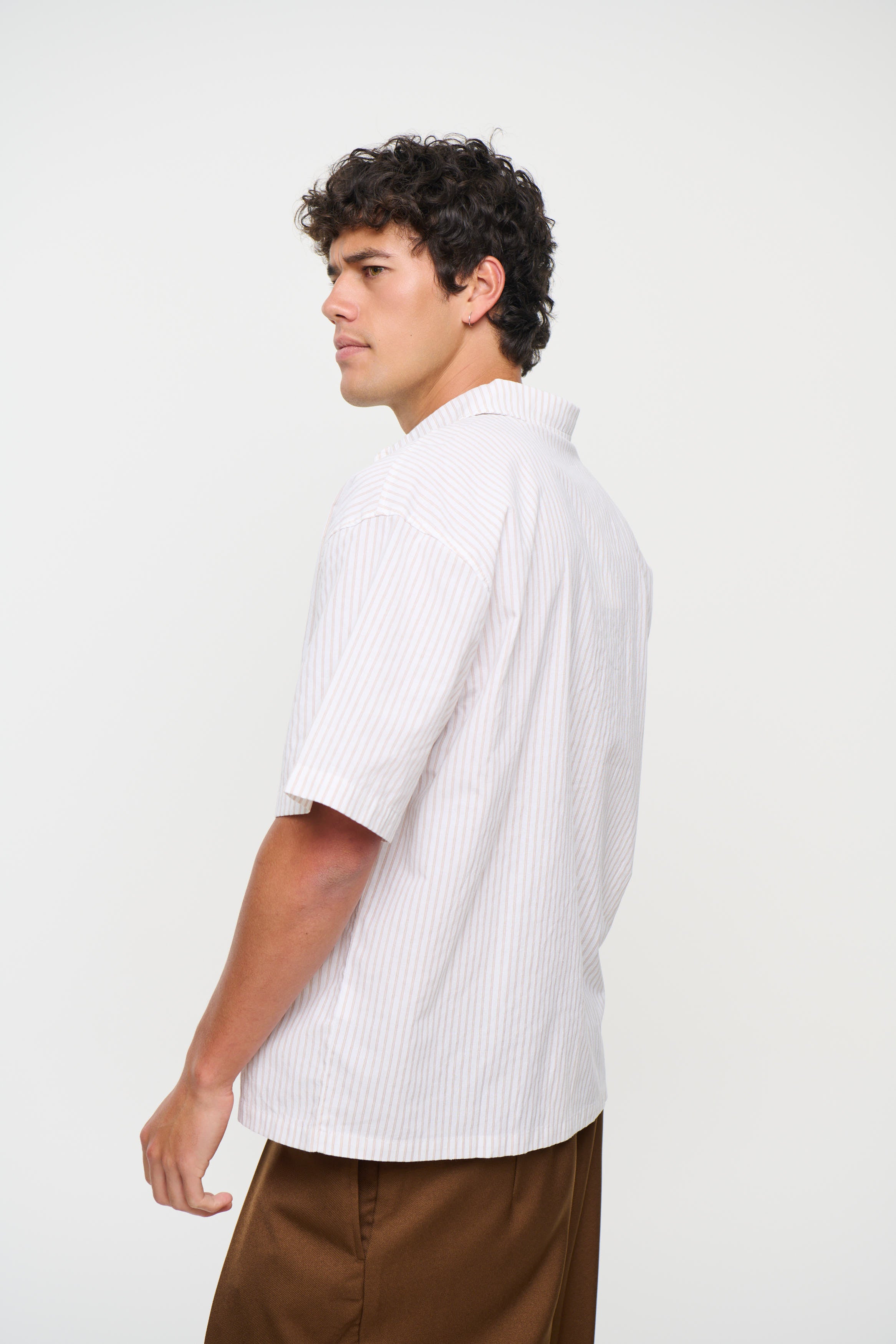 Nathaniel Drop Shirt Stripe Coffee