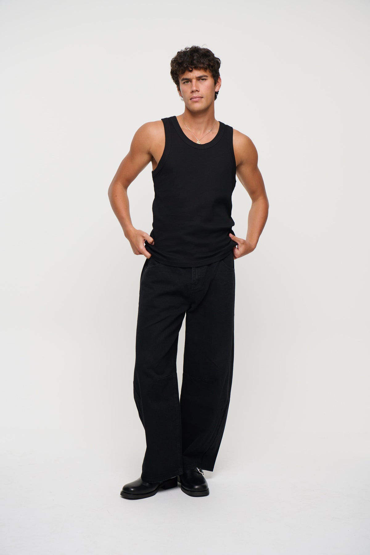Silv Baggy Drawstring Denim Black
