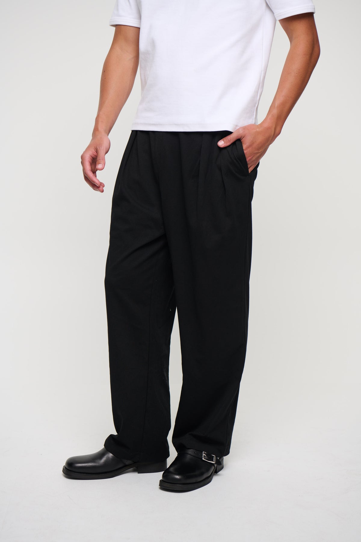 Relaxed Tailored Cotton Suit Pant Black