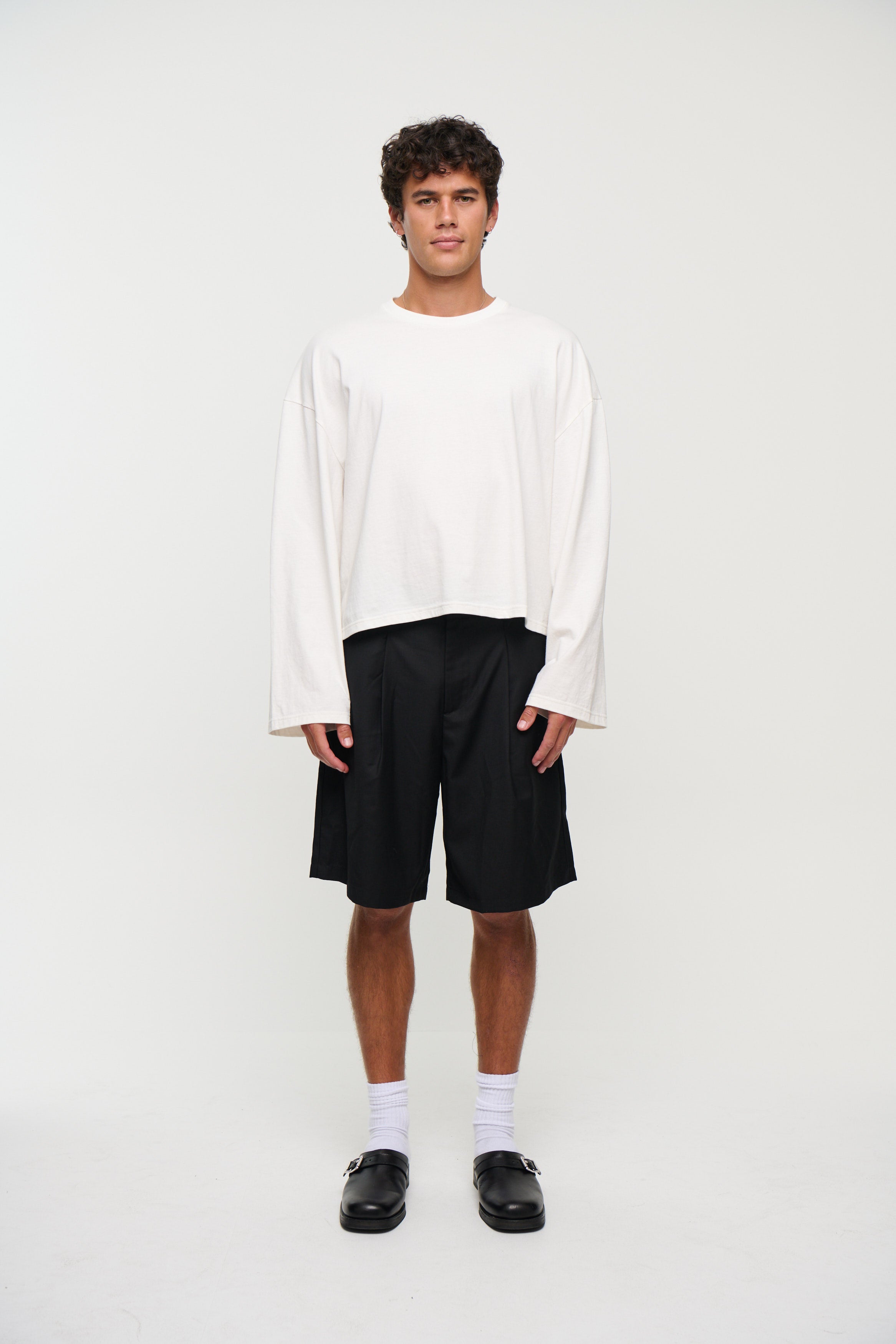 200G Cotton Loose Long Sleeve White
