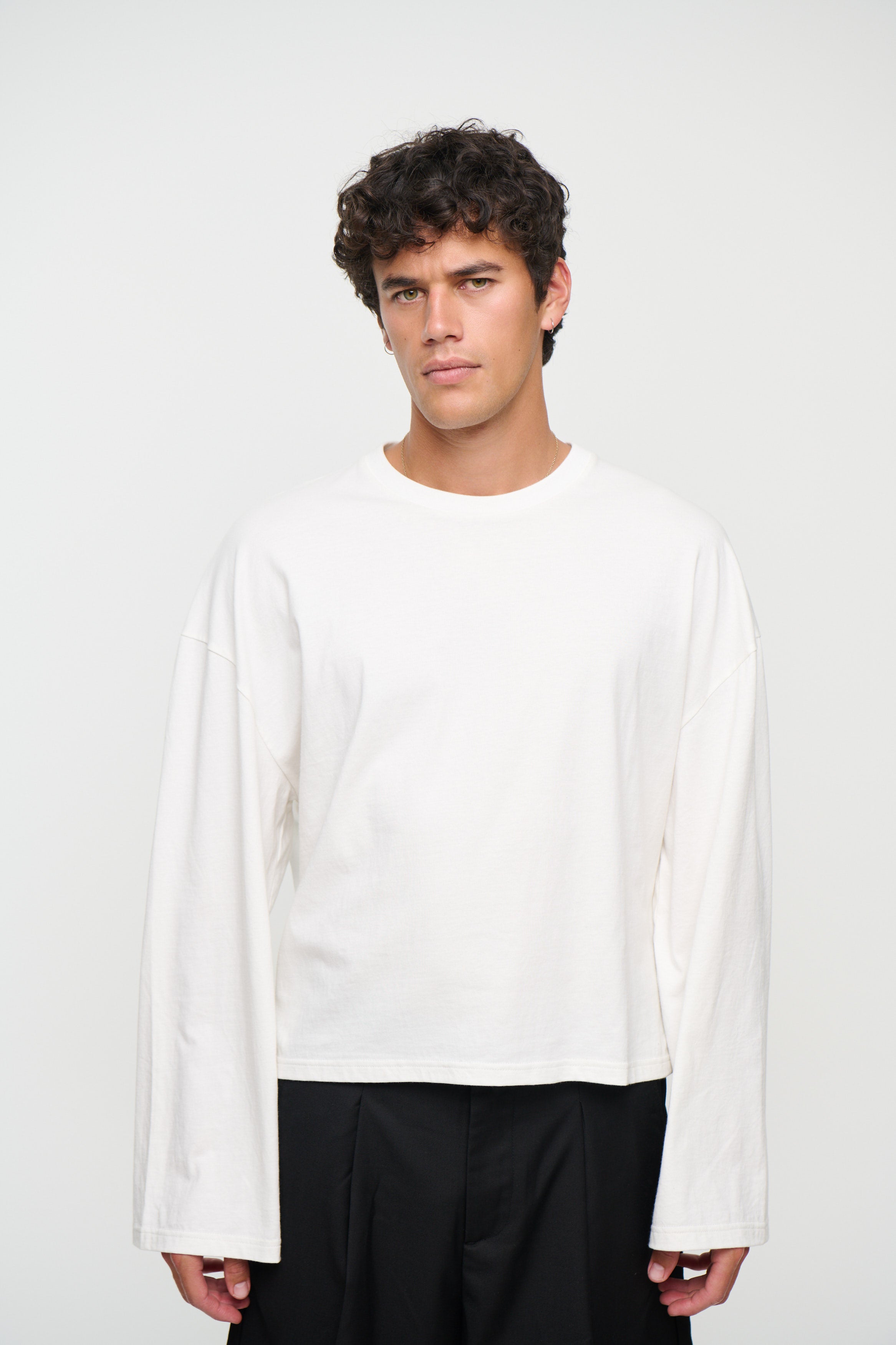 200G Cotton Loose Long Sleeve White