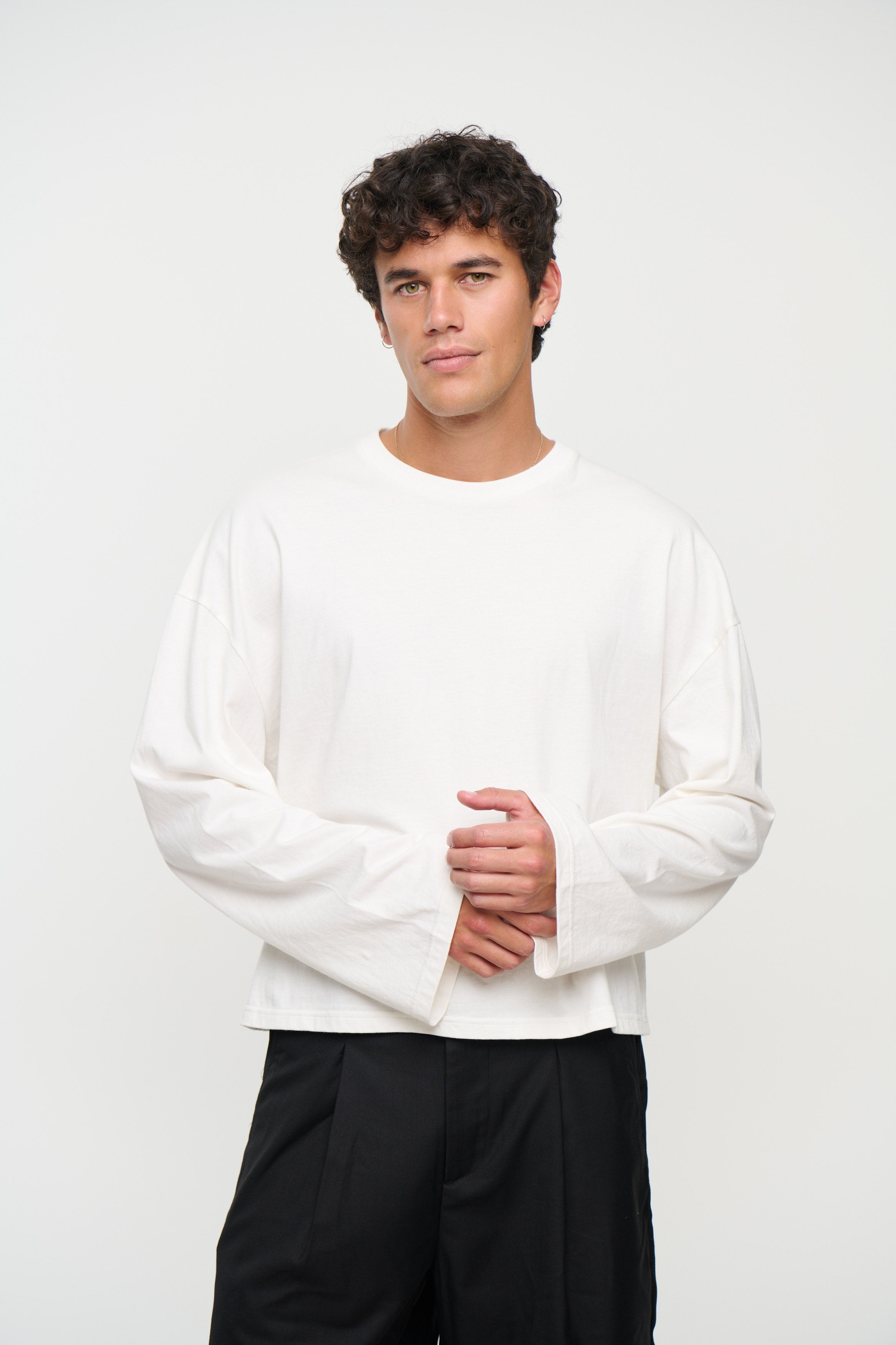 200G Cotton Loose Long Sleeve White
