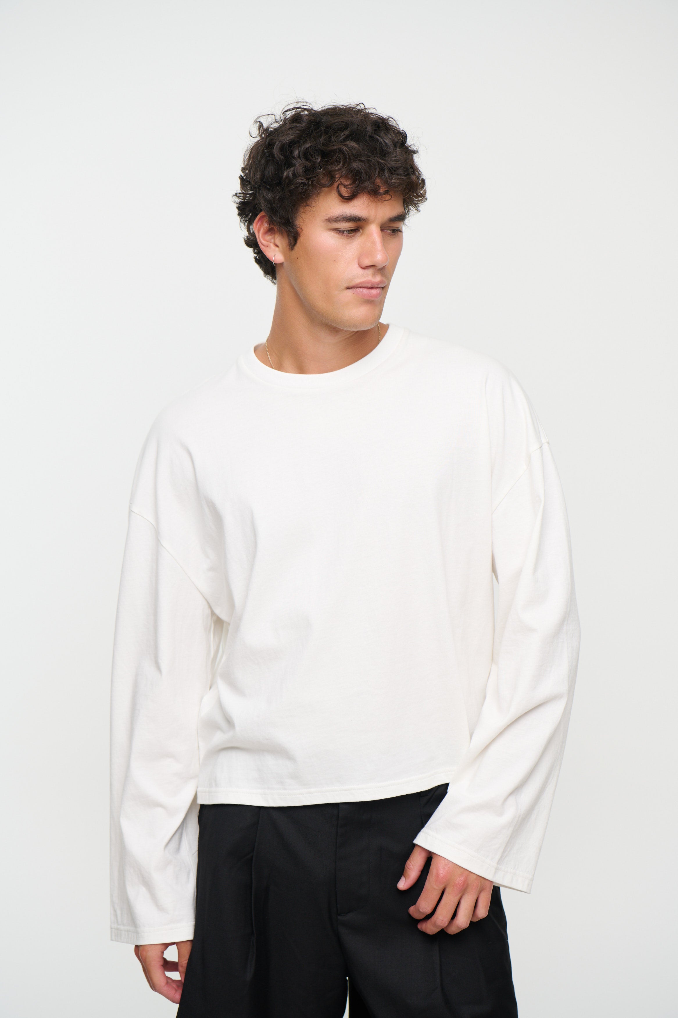 200G Cotton Loose Long Sleeve White