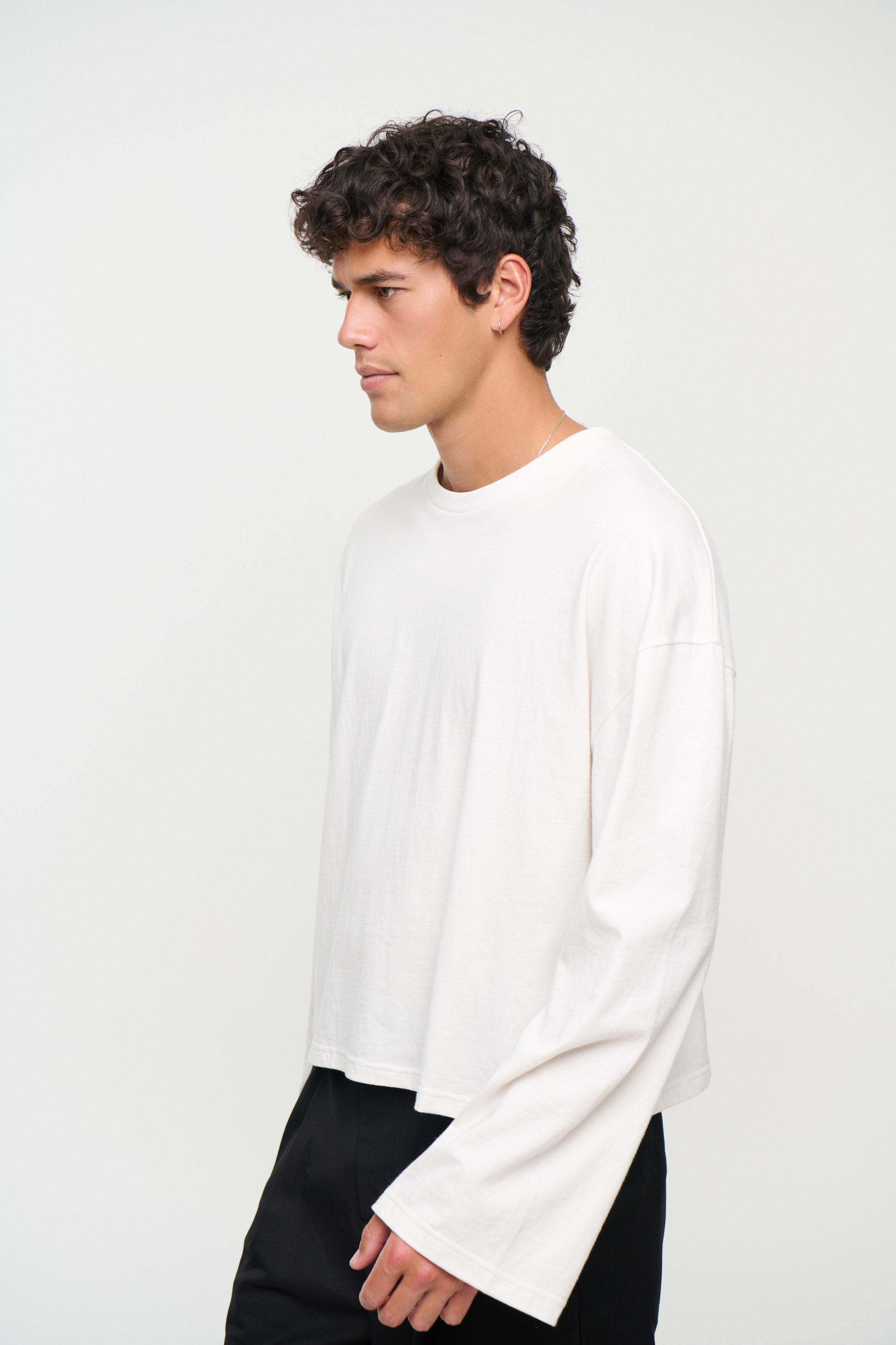 200G Cotton Loose Long Sleeve White