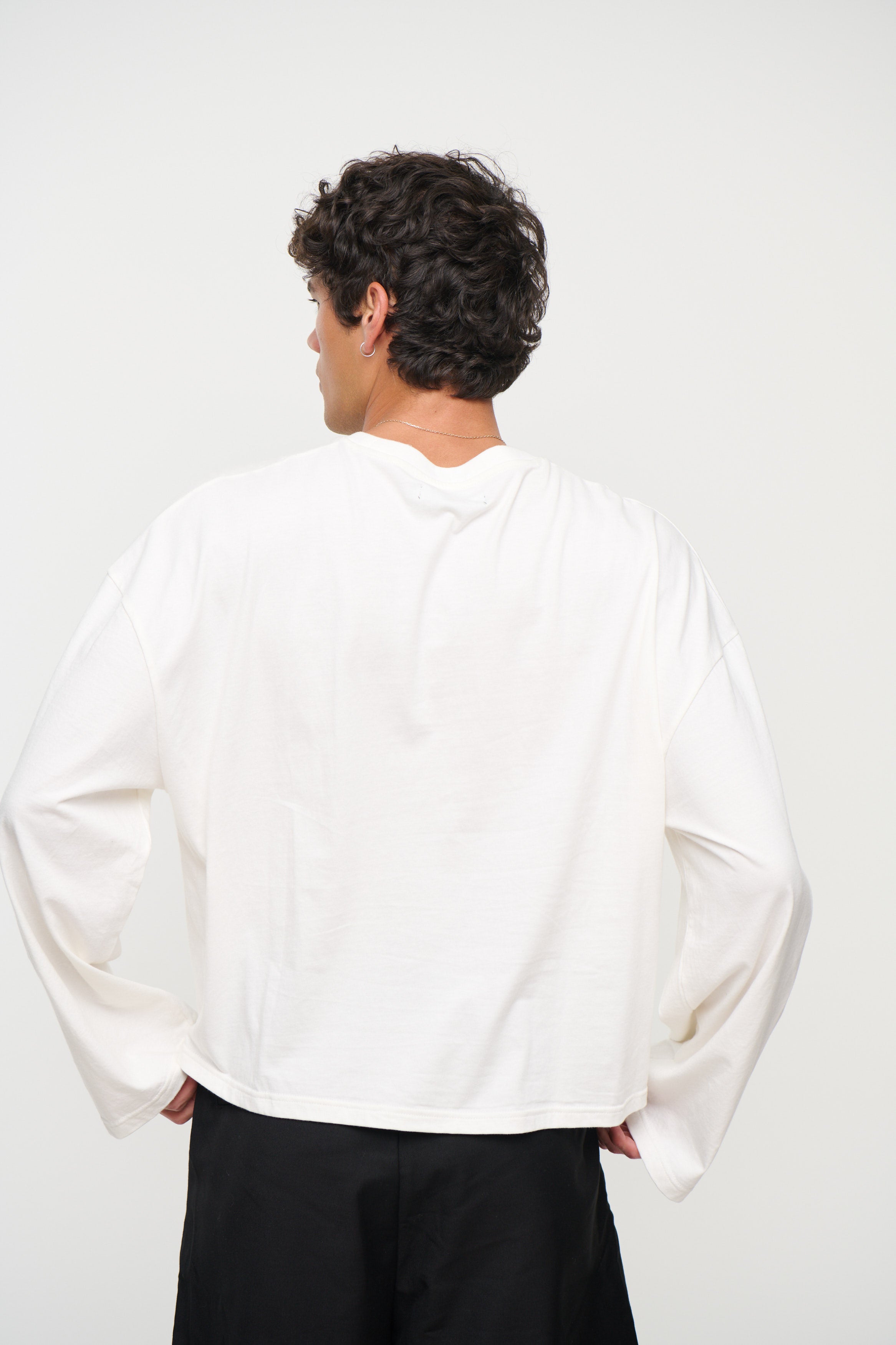 200G Cotton Loose Long Sleeve White