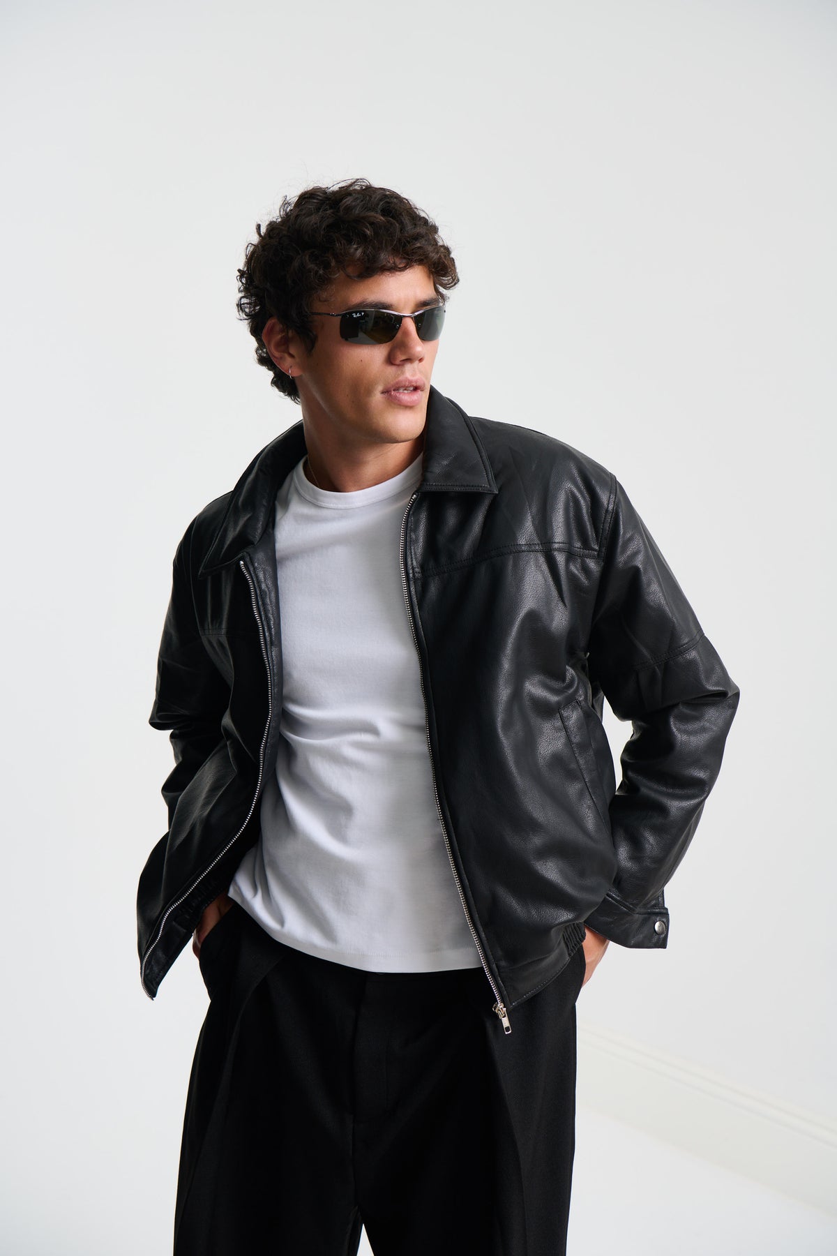 Faux Leather Soft Bomber Black