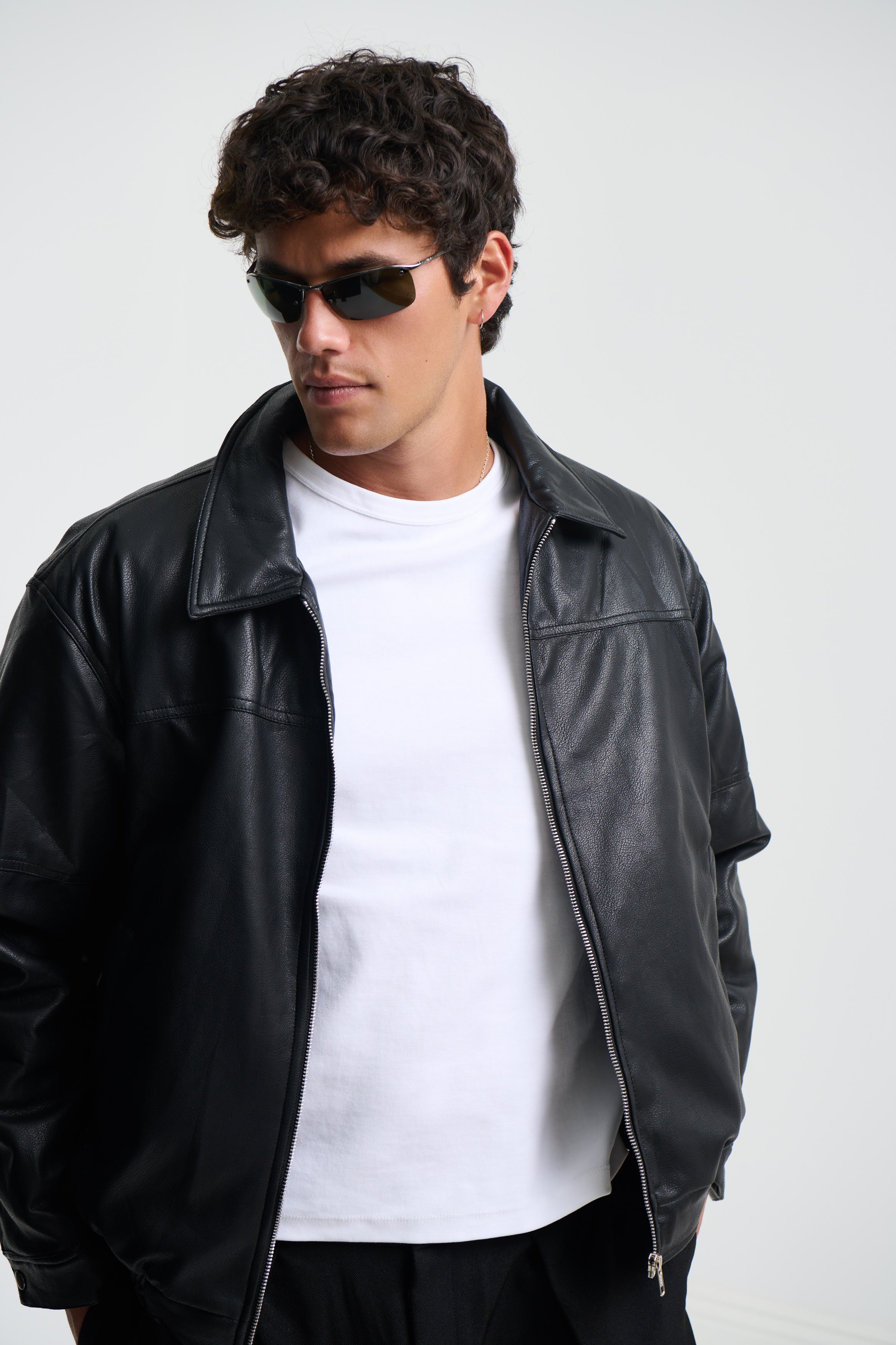 Faux Leather Soft Bomber Black