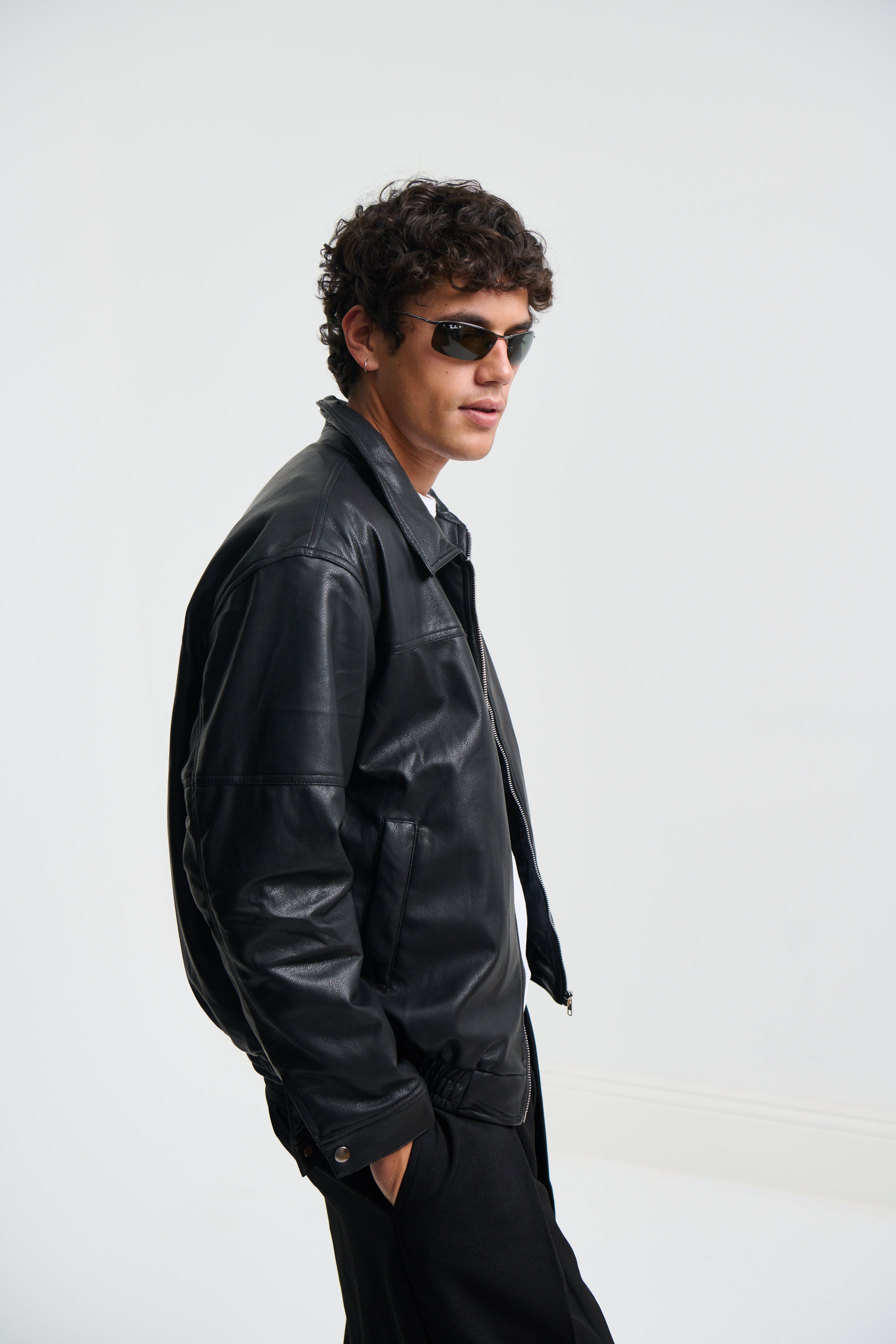Faux Leather Soft Bomber Black