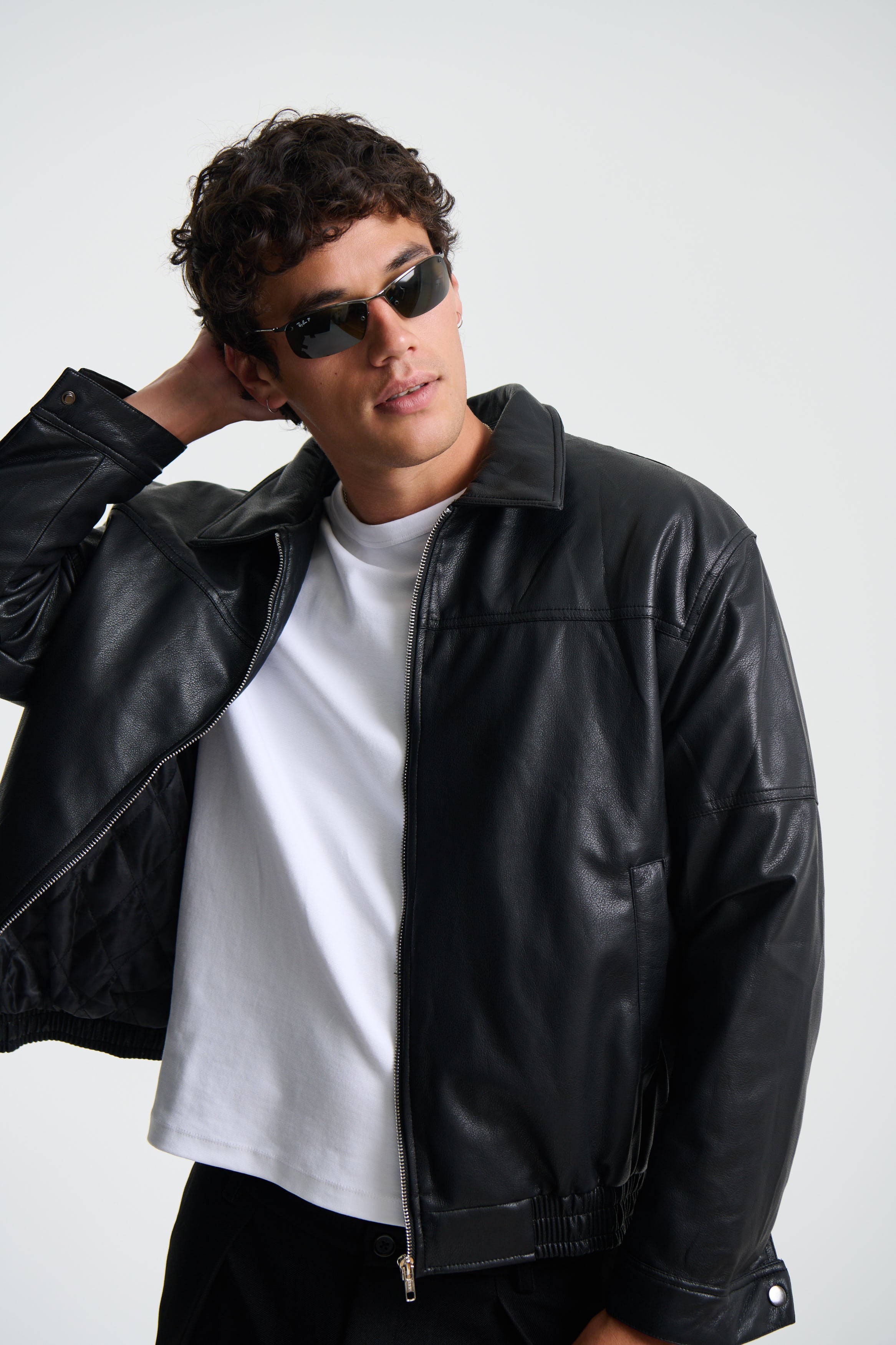 Faux Leather Soft Bomber Black