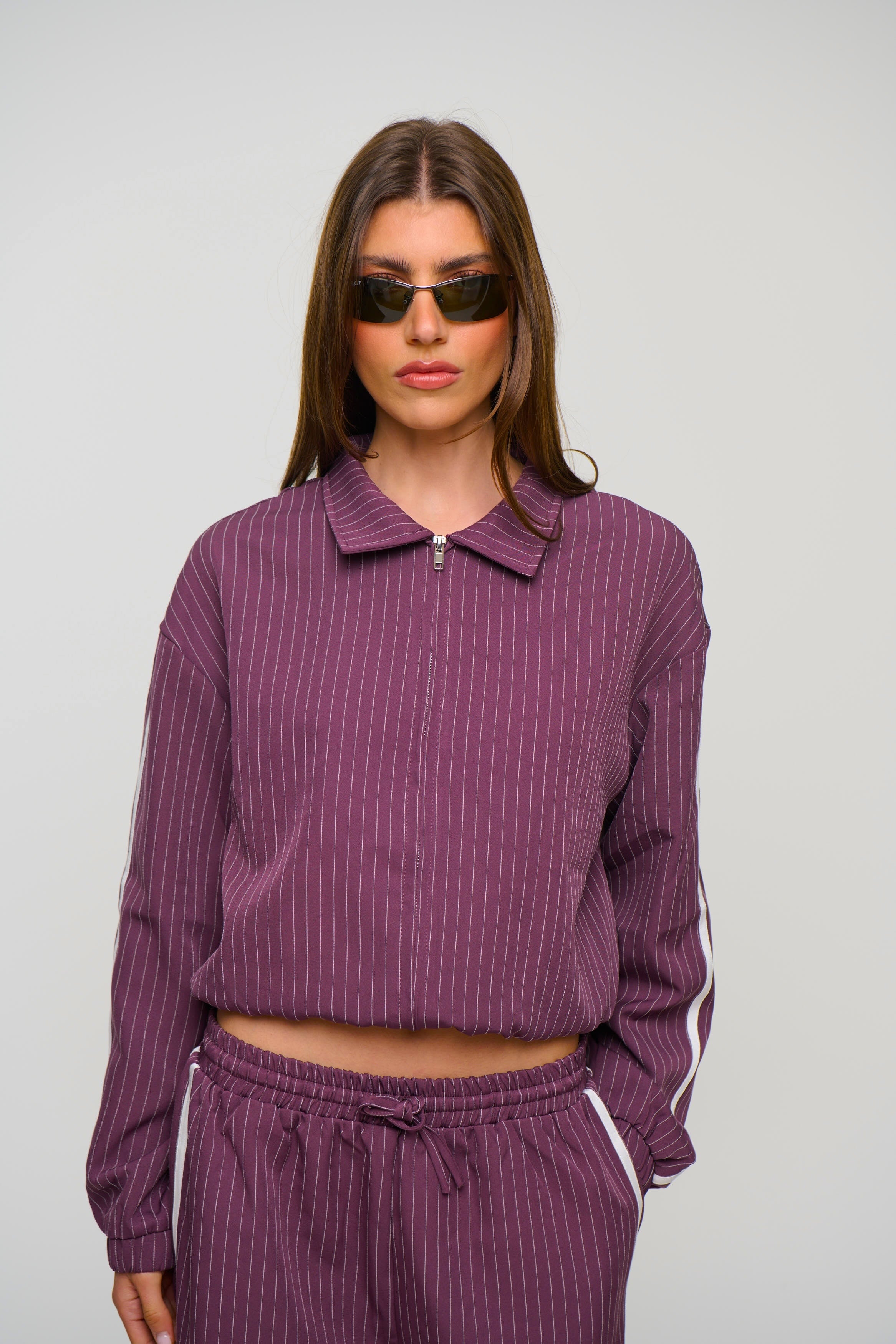 Ramona Pinstripe Bomber Wine