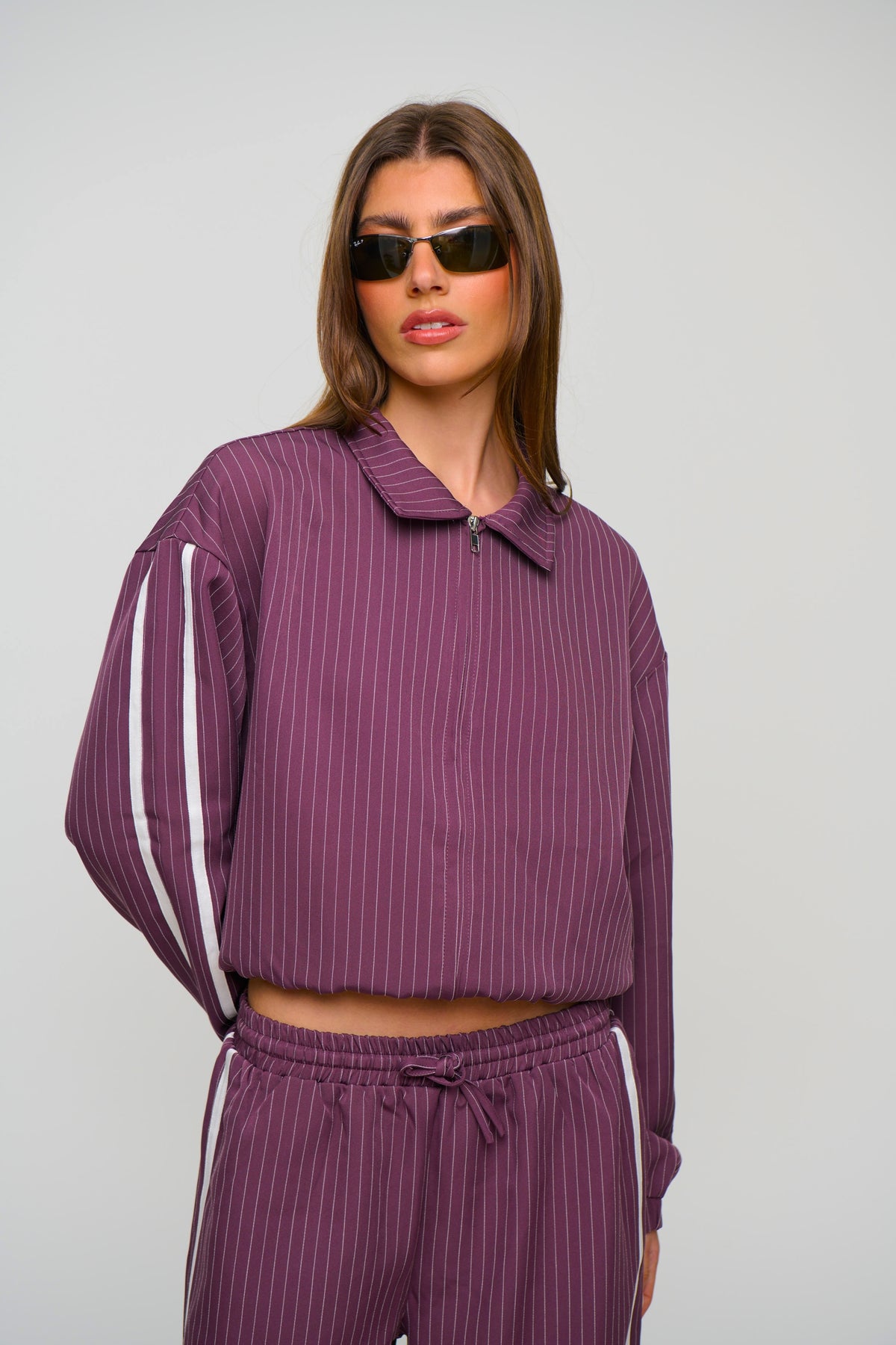 Ramona Pinstripe Bomber Wine