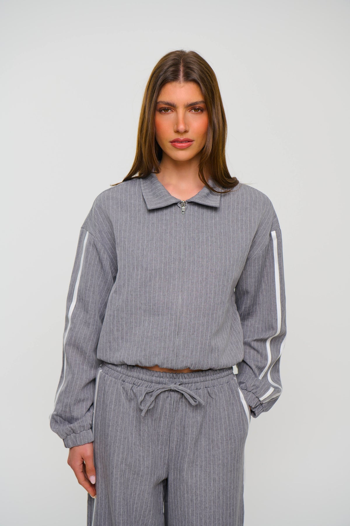 Ramona Pinstripe Bomber Grey