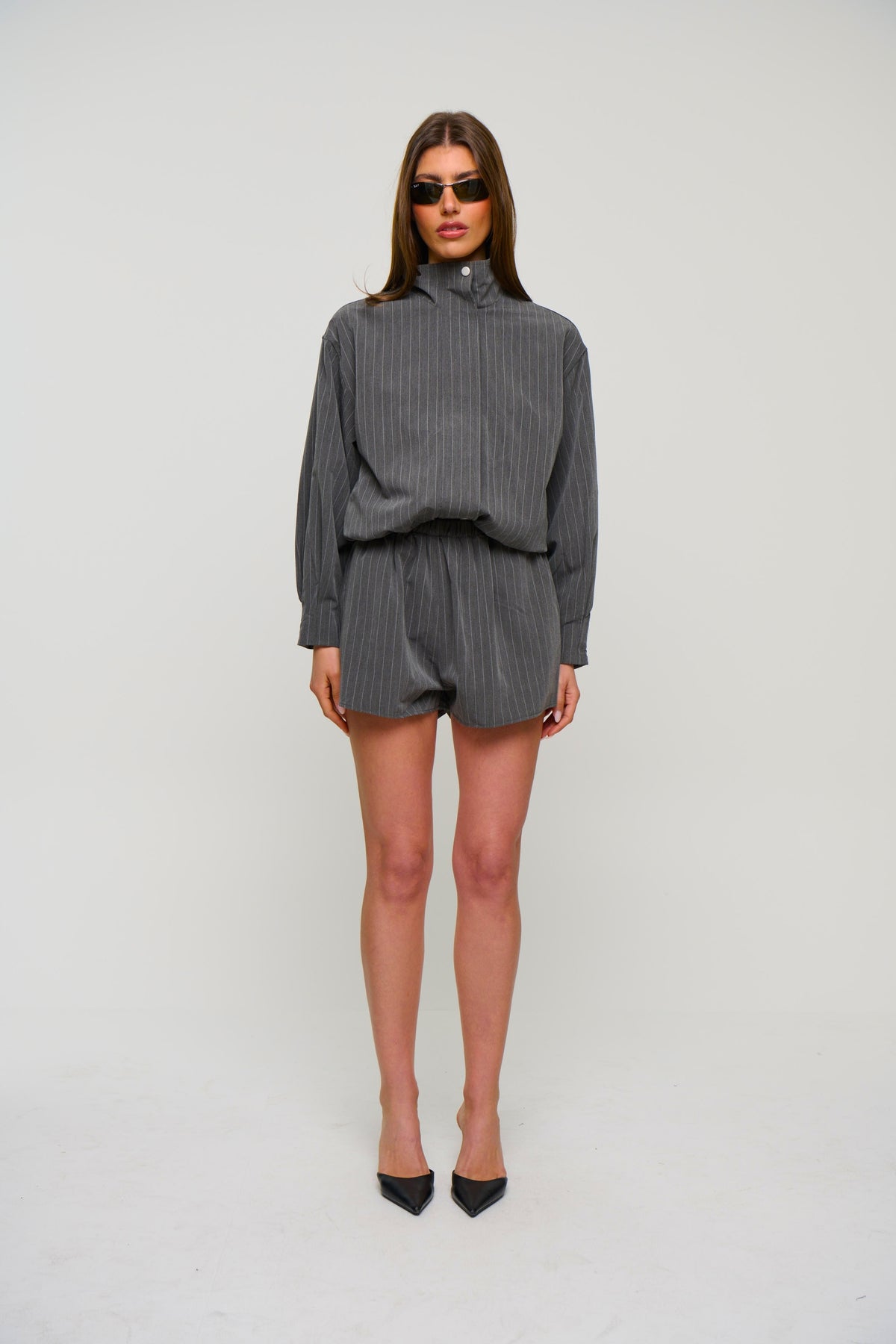 Lola Pinstripe Bomber Dark Grey