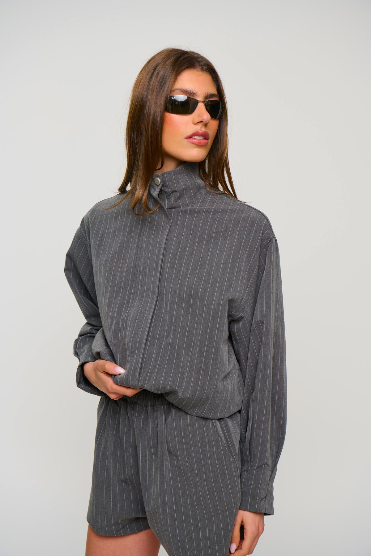 Lola Pinstripe Bomber Dark Grey