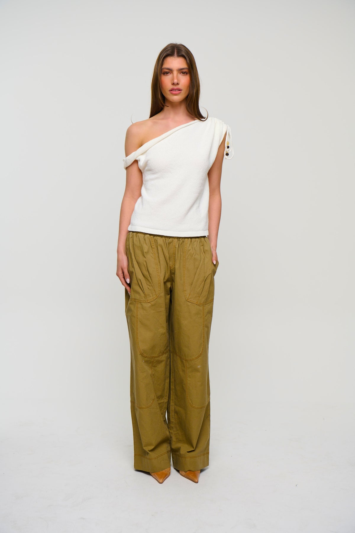 Brooke Asymmetrical Knit Tank White