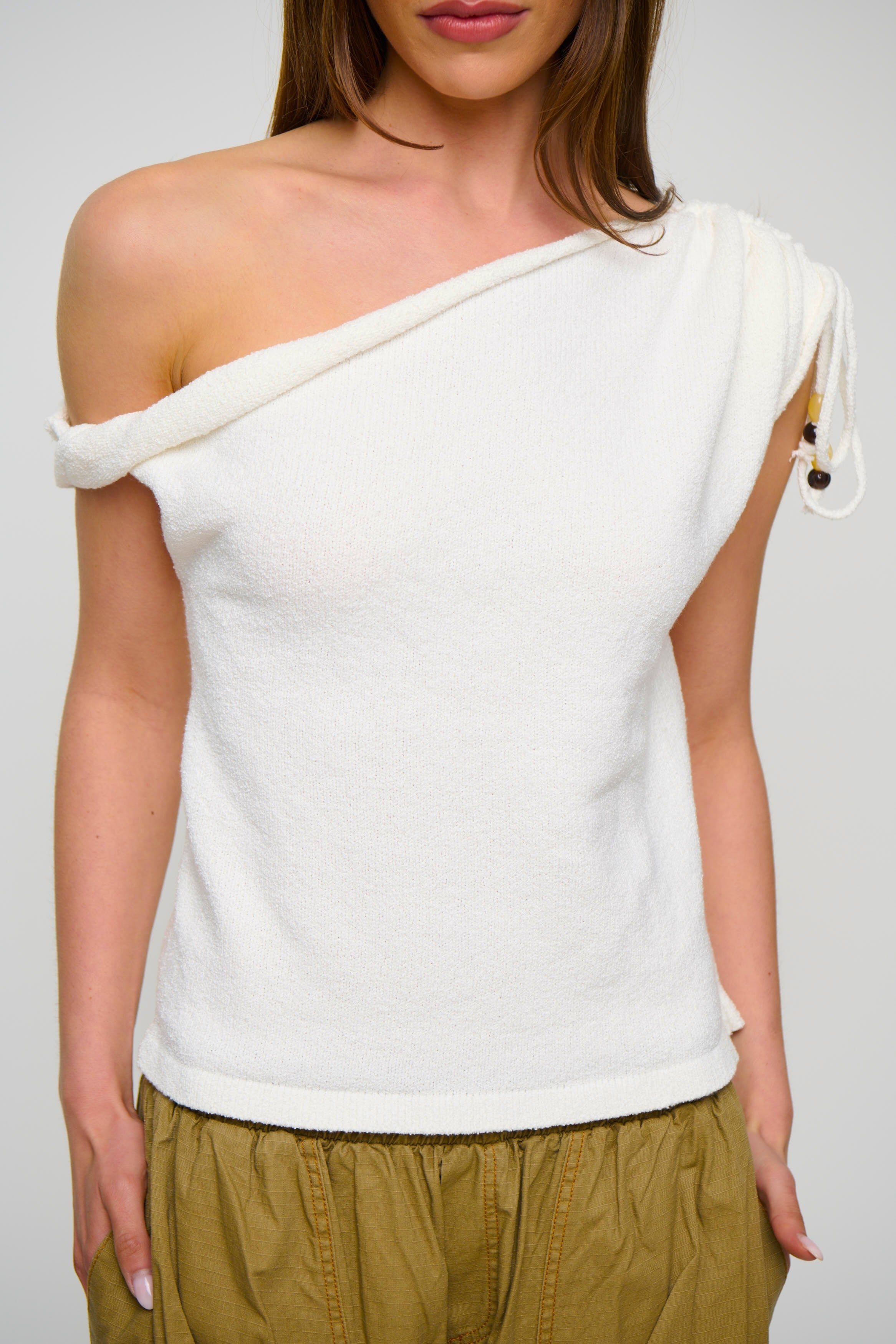 Brooke Asymmetrical Knit Tank White