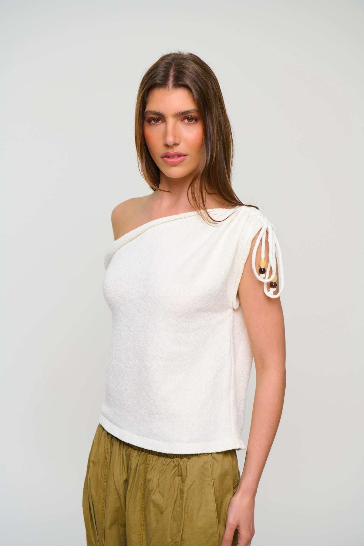 Brooke Asymmetrical Knit Tank White