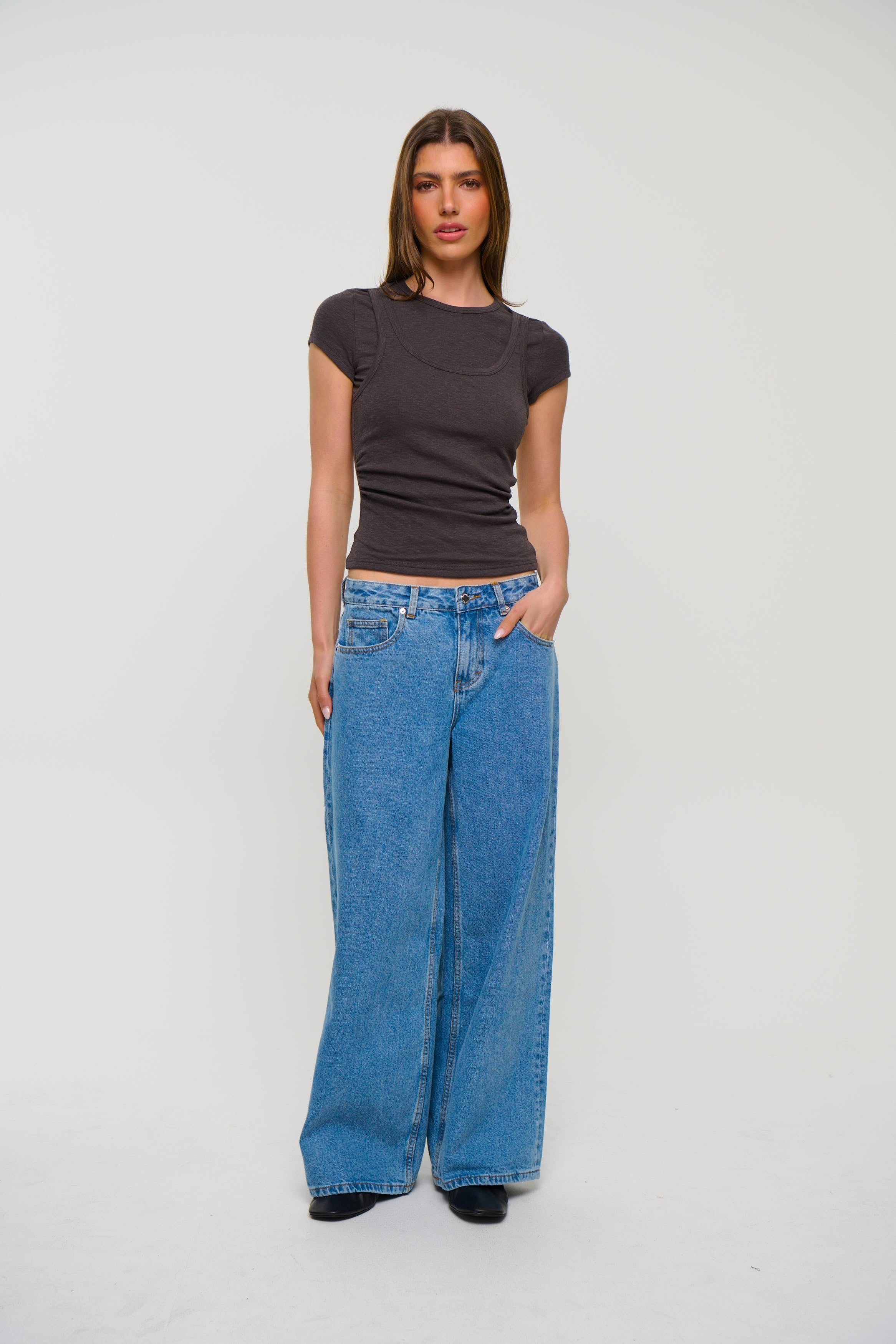 Tianna Layered Tee Dark Grey