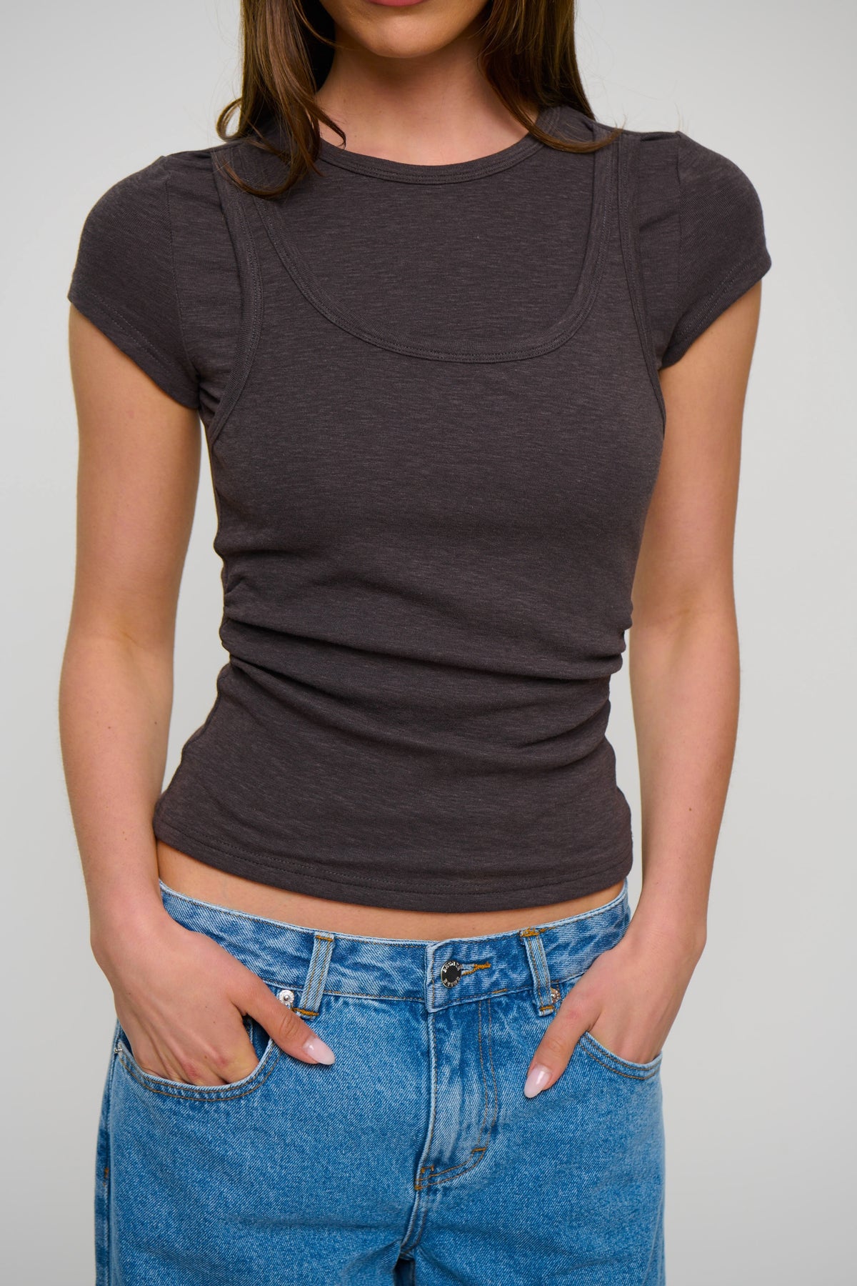 Tianna Layered Tee Dark Grey