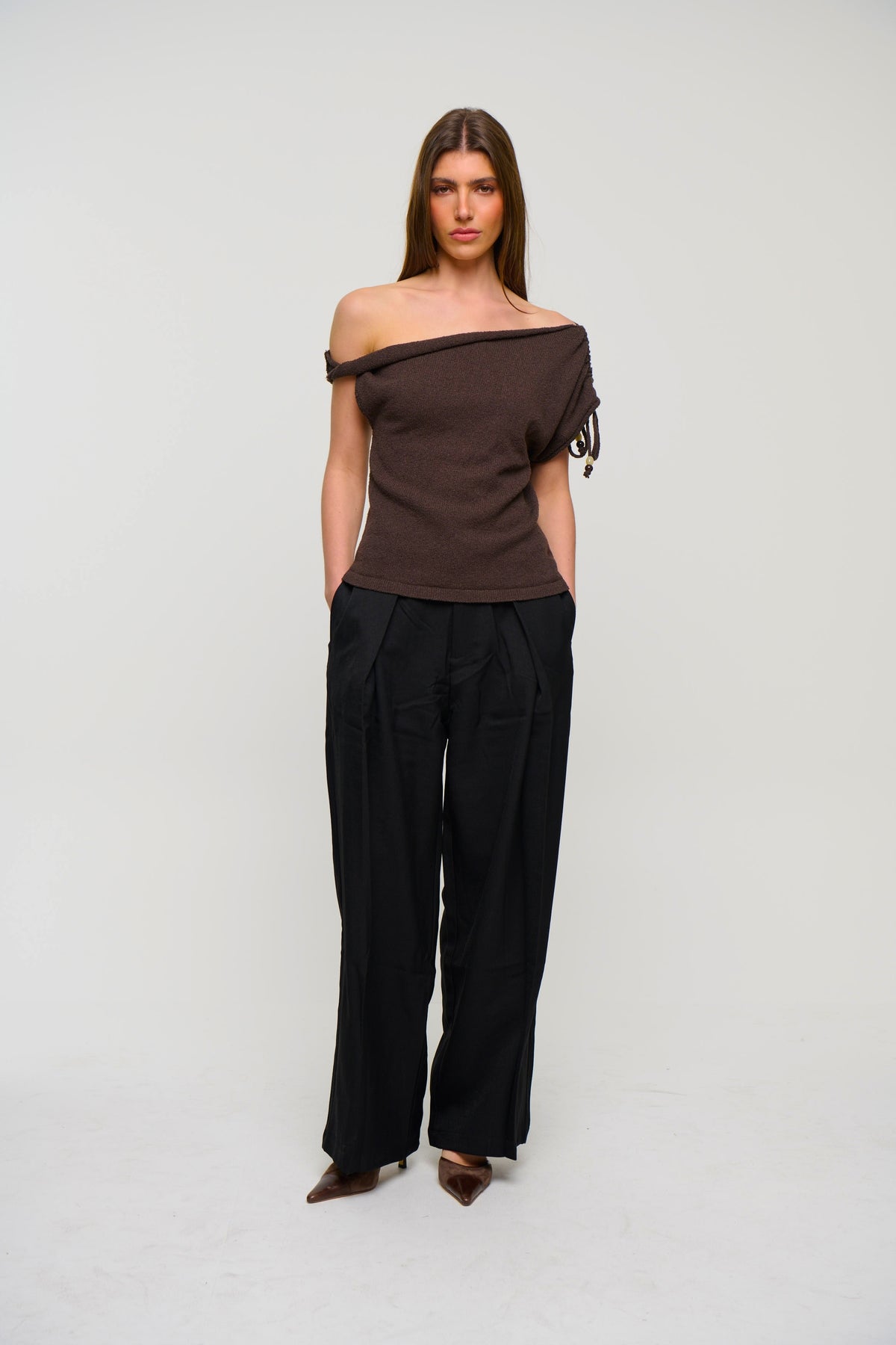 Brooke Asymmetrical Knit Tank Choc