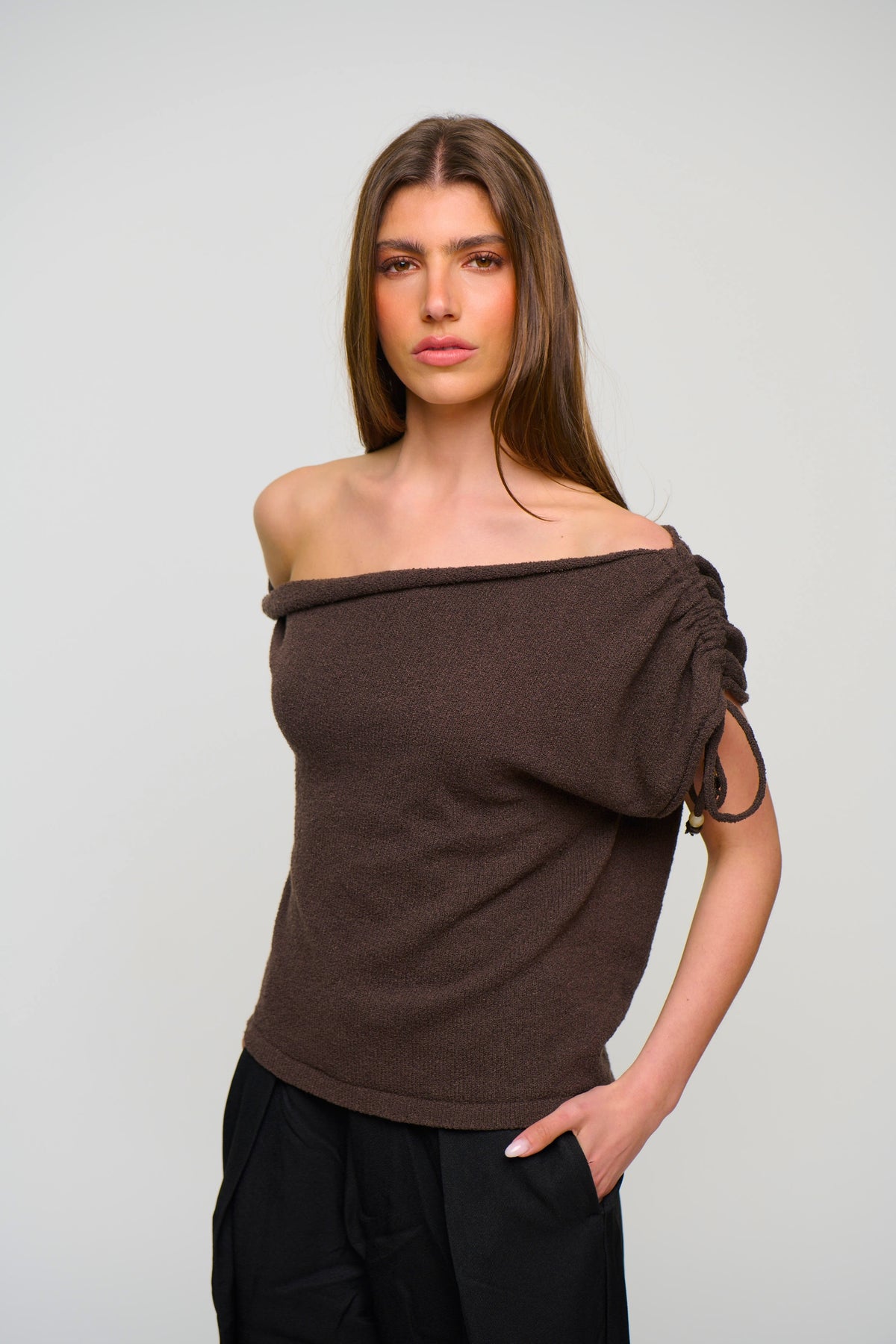 Brooke Asymmetrical Knit Tank Choc