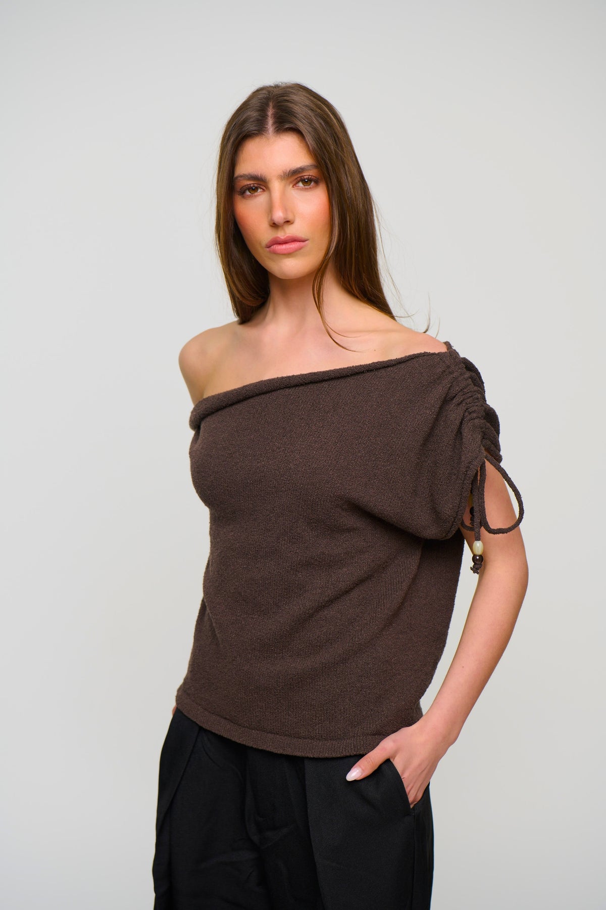 Brooke Asymmetrical Knit Tank Choc