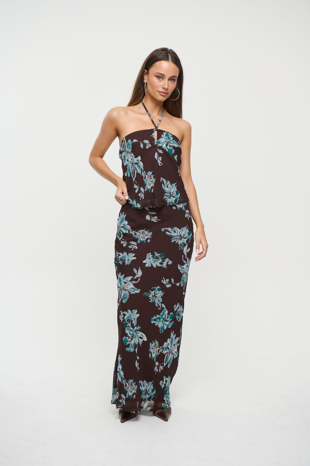 Chloe Floral Skirt Chocolate